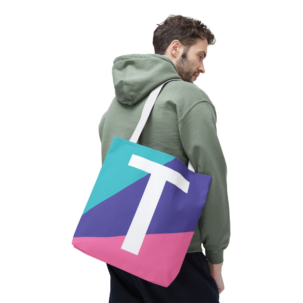 Monogram 'T' Colorblock Tote Bag — Personalized Initial T Shoulder Tote