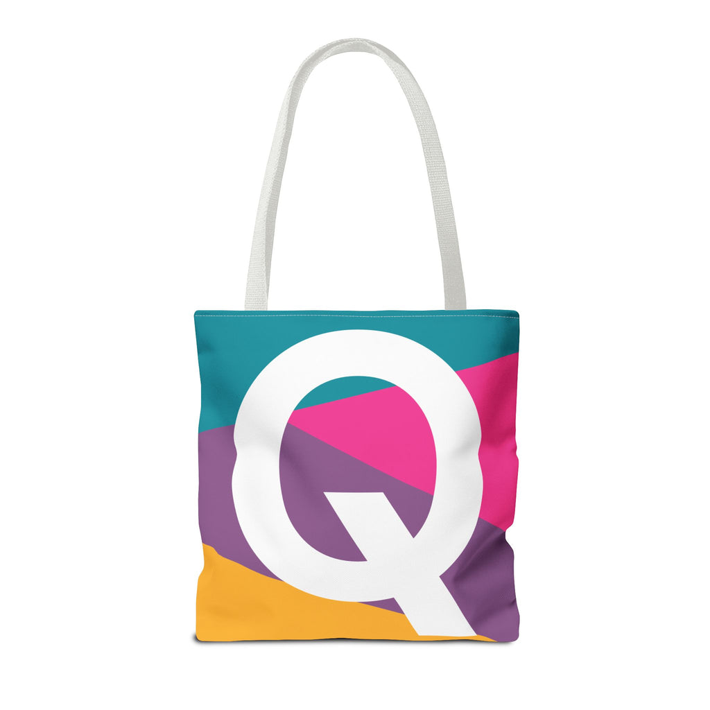 Monogram 'Q' Colorblock Tote Bag — Personalized Initial Q Shoulder Tote