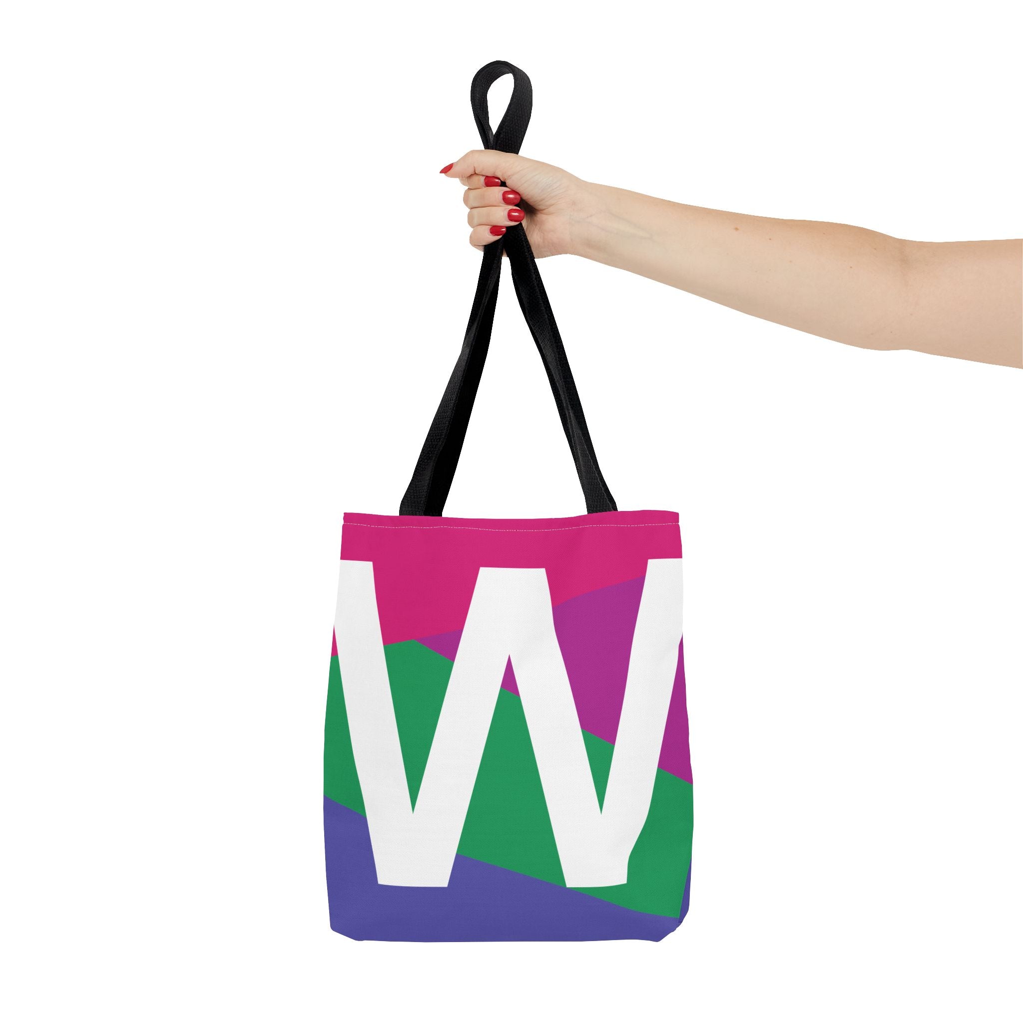 Monogram 'W' Colorblock Tote Bag — Personalized Initial W Shoulder Tote