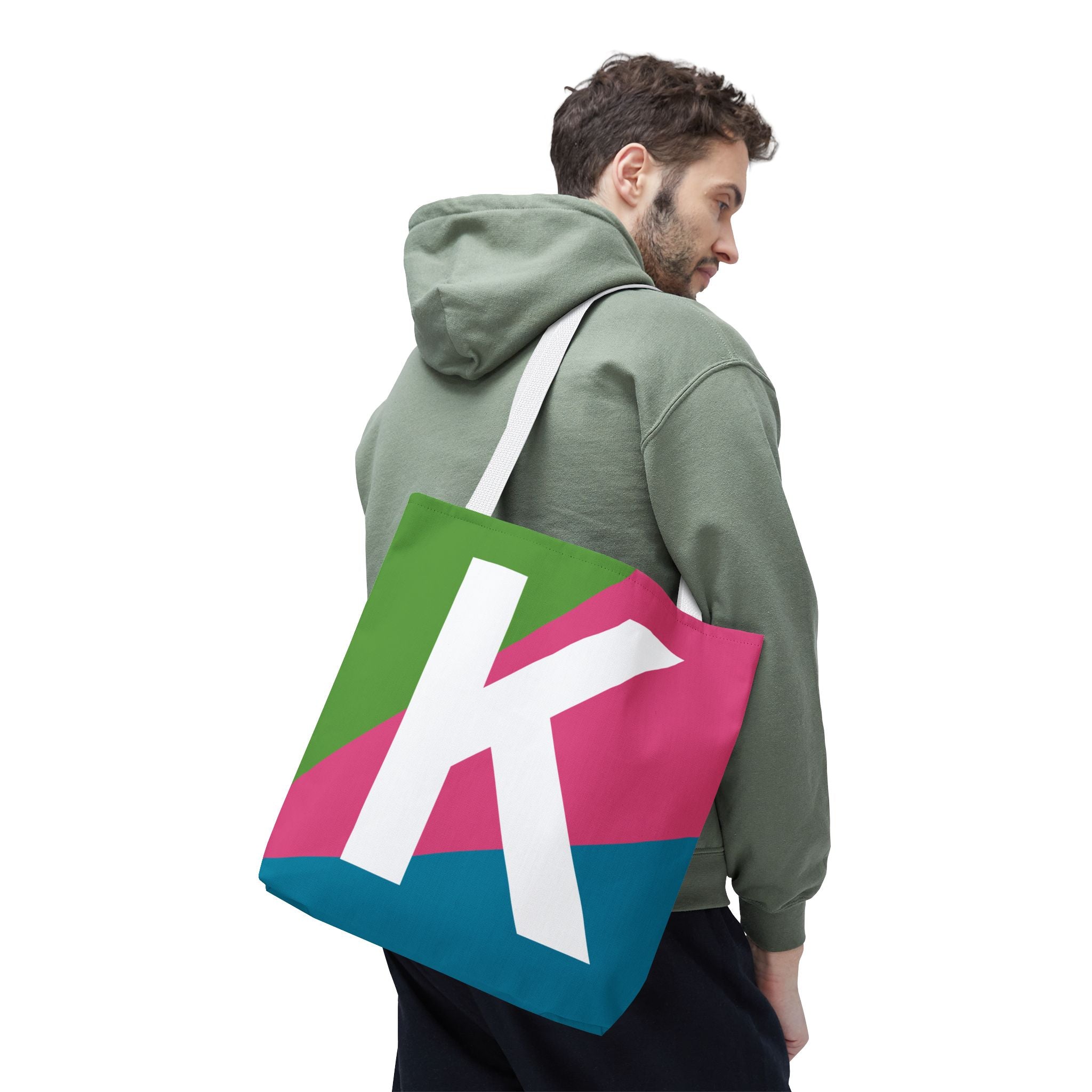 Monogram 'K' Colorblock Tote Bag — Personalized Initial K Shoulder Tote