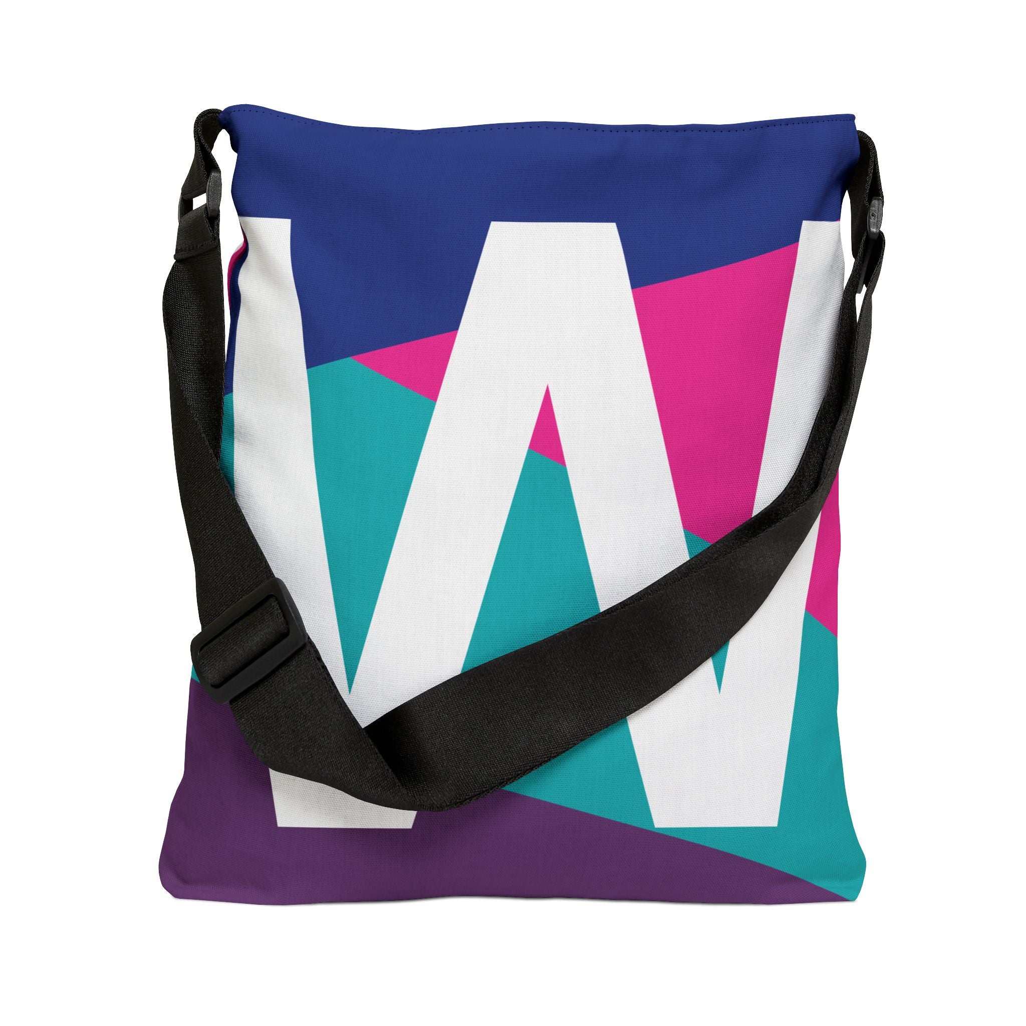 Initial Letter 'W' Colorblock Adjustable Tote Bag — Monogram Alphabet Shoulder Bag