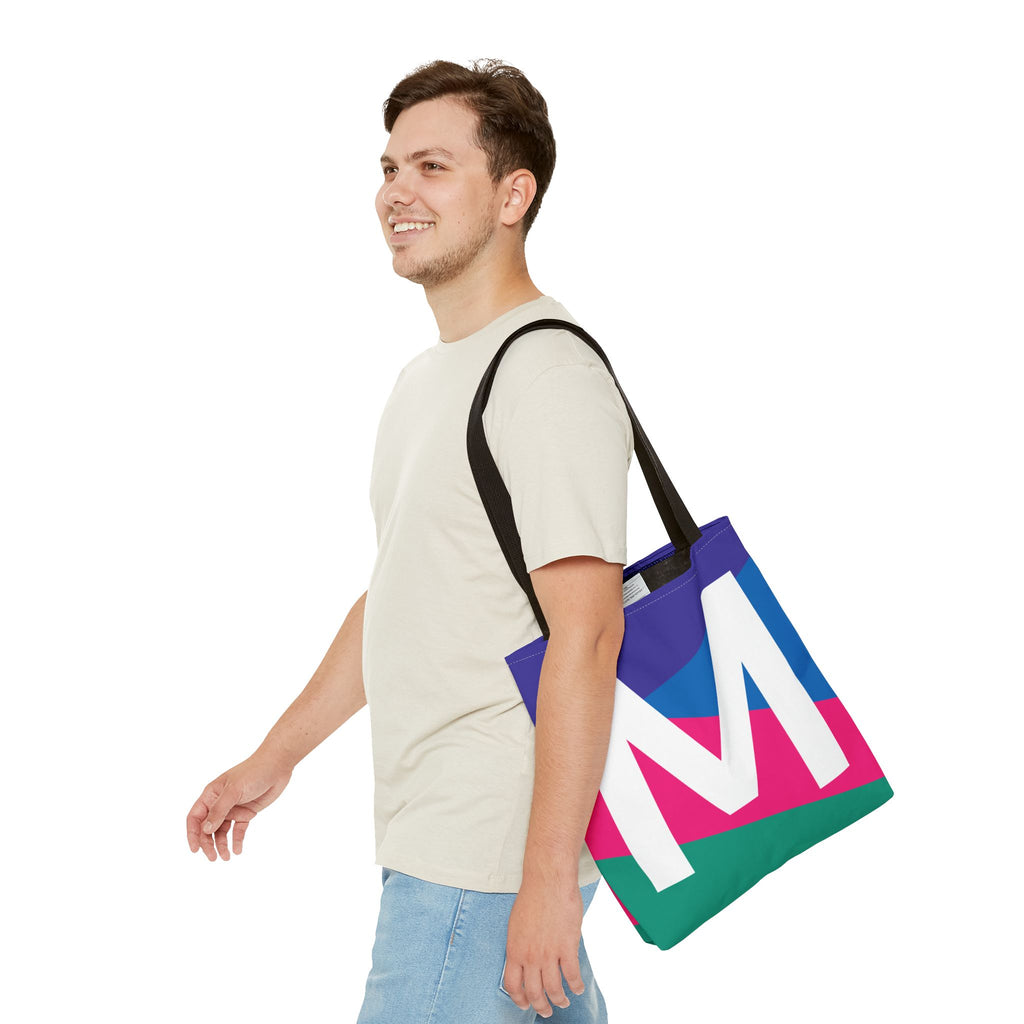 Monogram 'M' Colorblock Tote Bag — Personalized Initial M Shoulder Tote