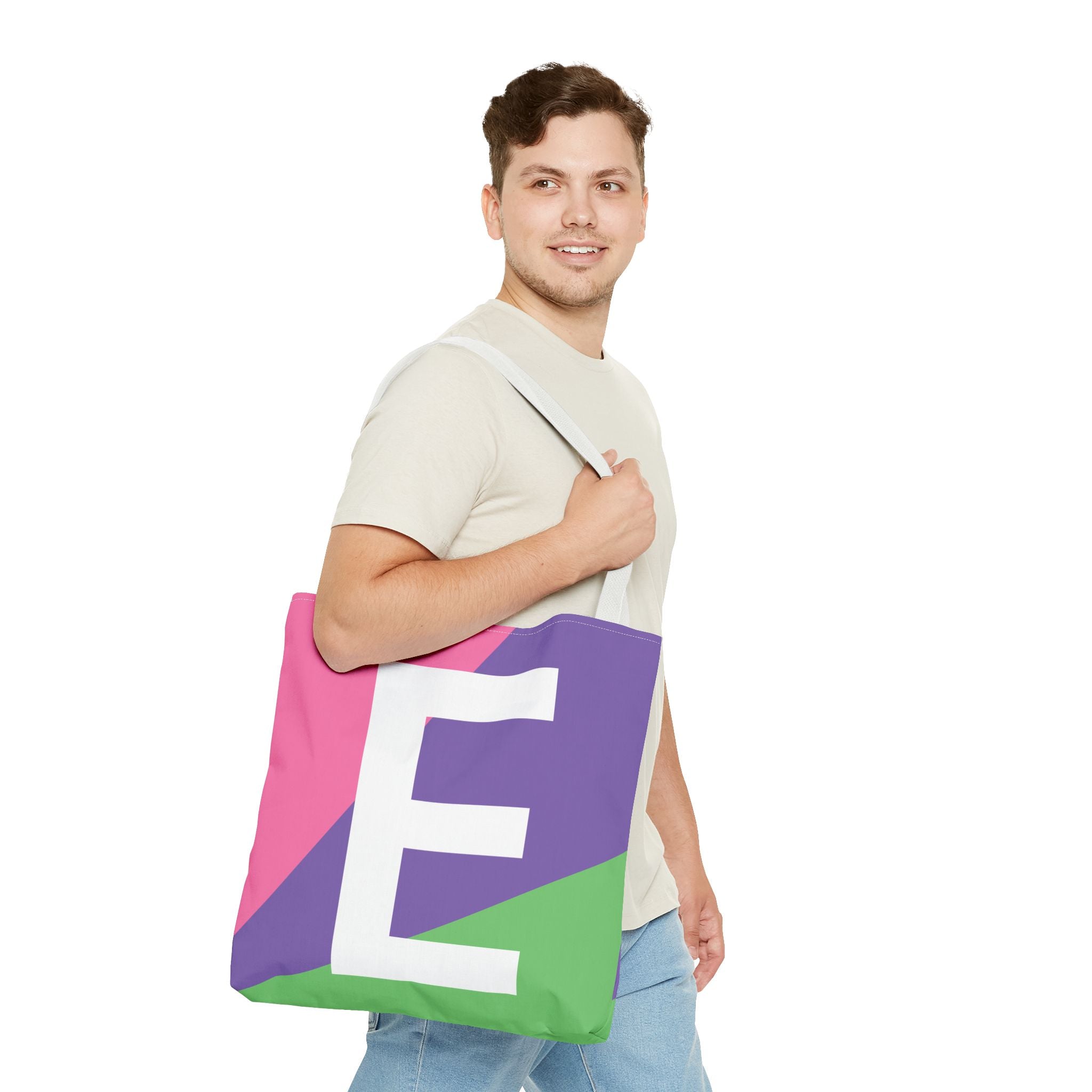 Monogram 'E' Colorblock Tote Bag — Personalized Initial E Shoulder Tote