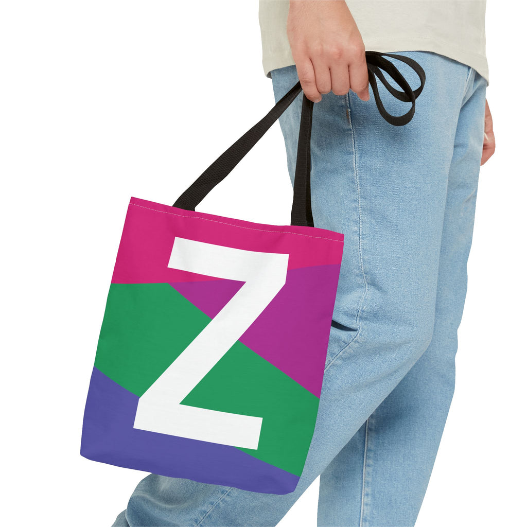 Monogram 'Z' Colorblock Tote Bag — Personalized Initial Z Shoulder Tote