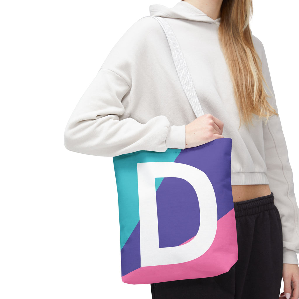 Monogram 'D' Colorblock Tote Bag — Personalized Initial D Shoulder Tote