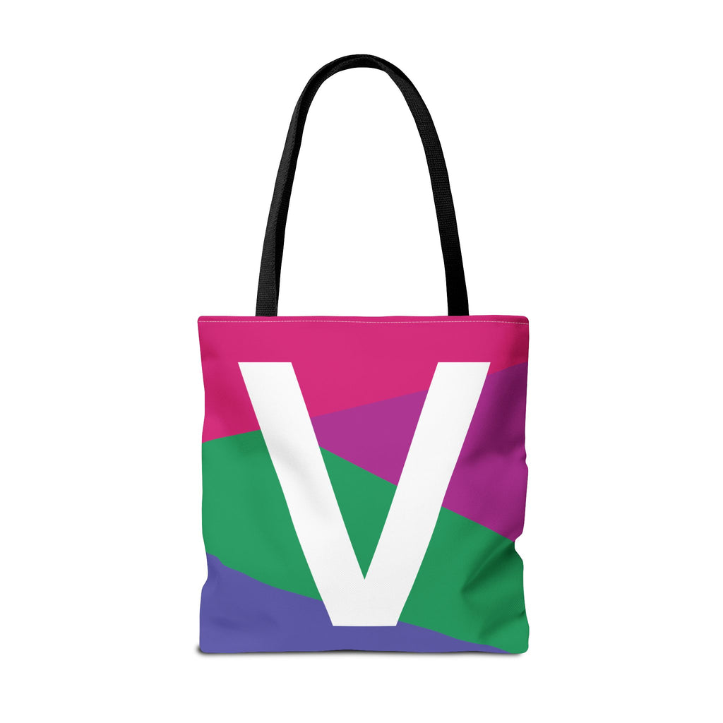 Monogram 'V' Colorblock Tote Bag — Personalized Initial V Shoulder Tote