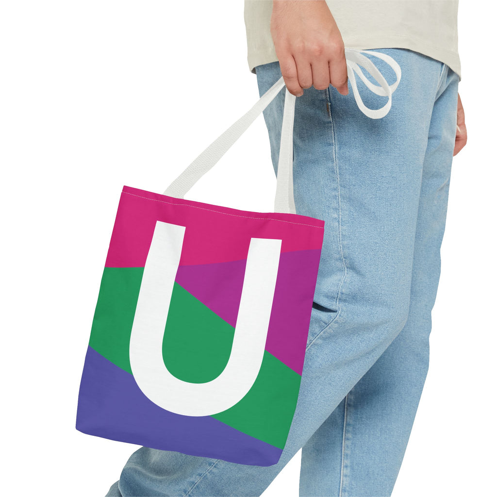 Monogram 'U' Colorblock Tote Bag — Personalized Initial U Shoulder Tote