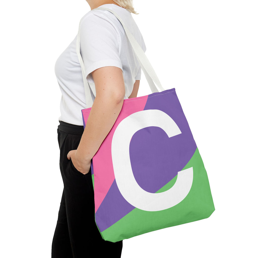 Monogram 'C' Colorblock Tote Bag — Personalized Initial C Shoulder Tote