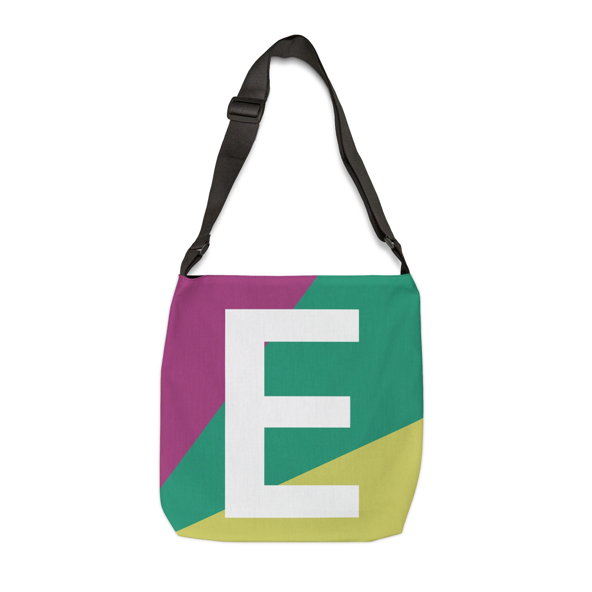 Initial Letter 'E' Colorblock Adjustable Tote Bag — Monogram Alphabet Shoulder Bag