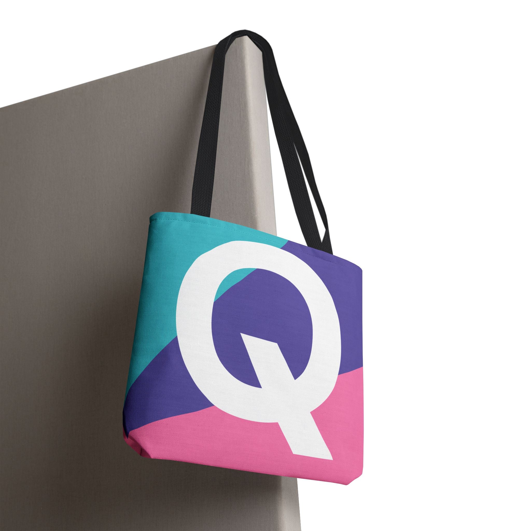 Monogram 'Q' Colorblock Tote Bag — Personalized Initial Q Shoulder Tote