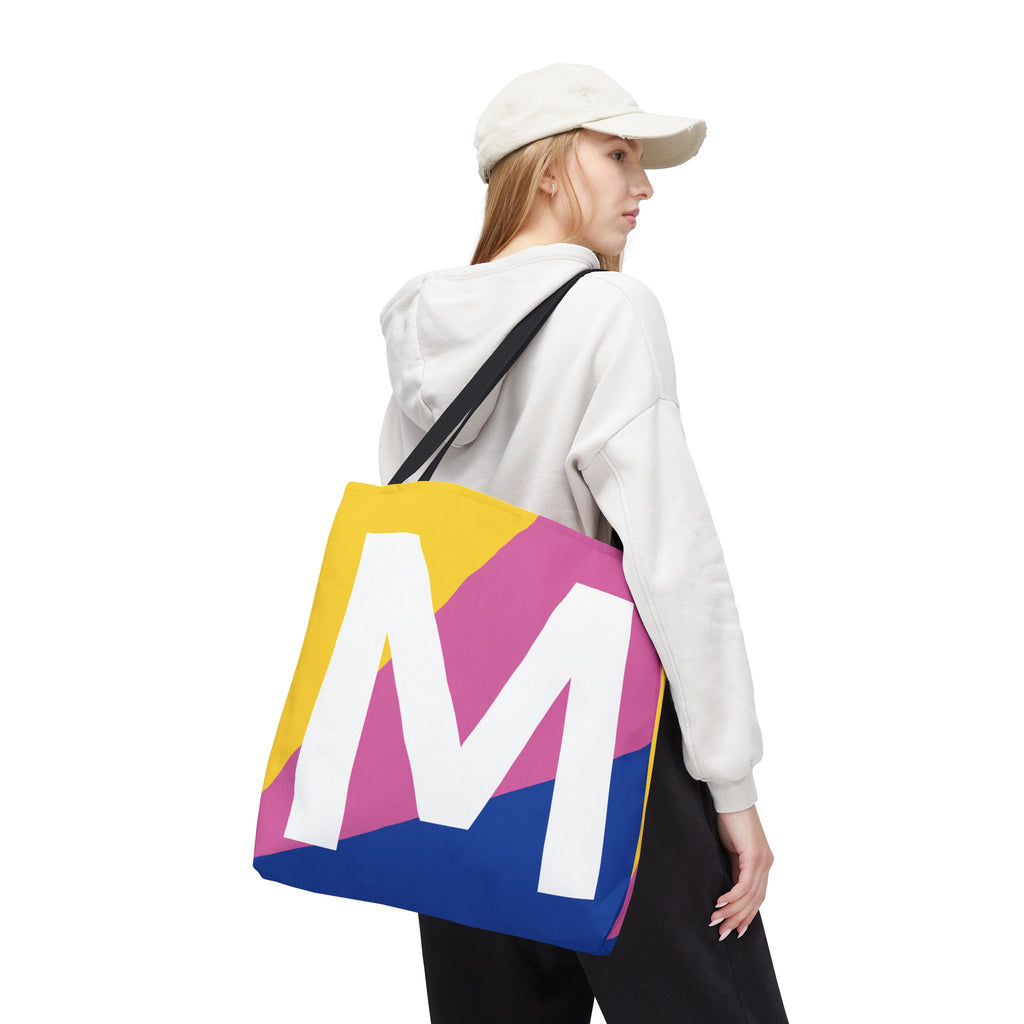 Monogram 'M' Colorblock Tote Bag — Personalized Initial M Shoulder Tote