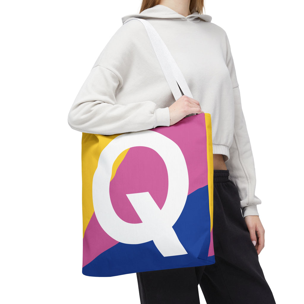 Monogram 'Q' Colorblock Tote Bag — Personalized Initial Q Shoulder Tote