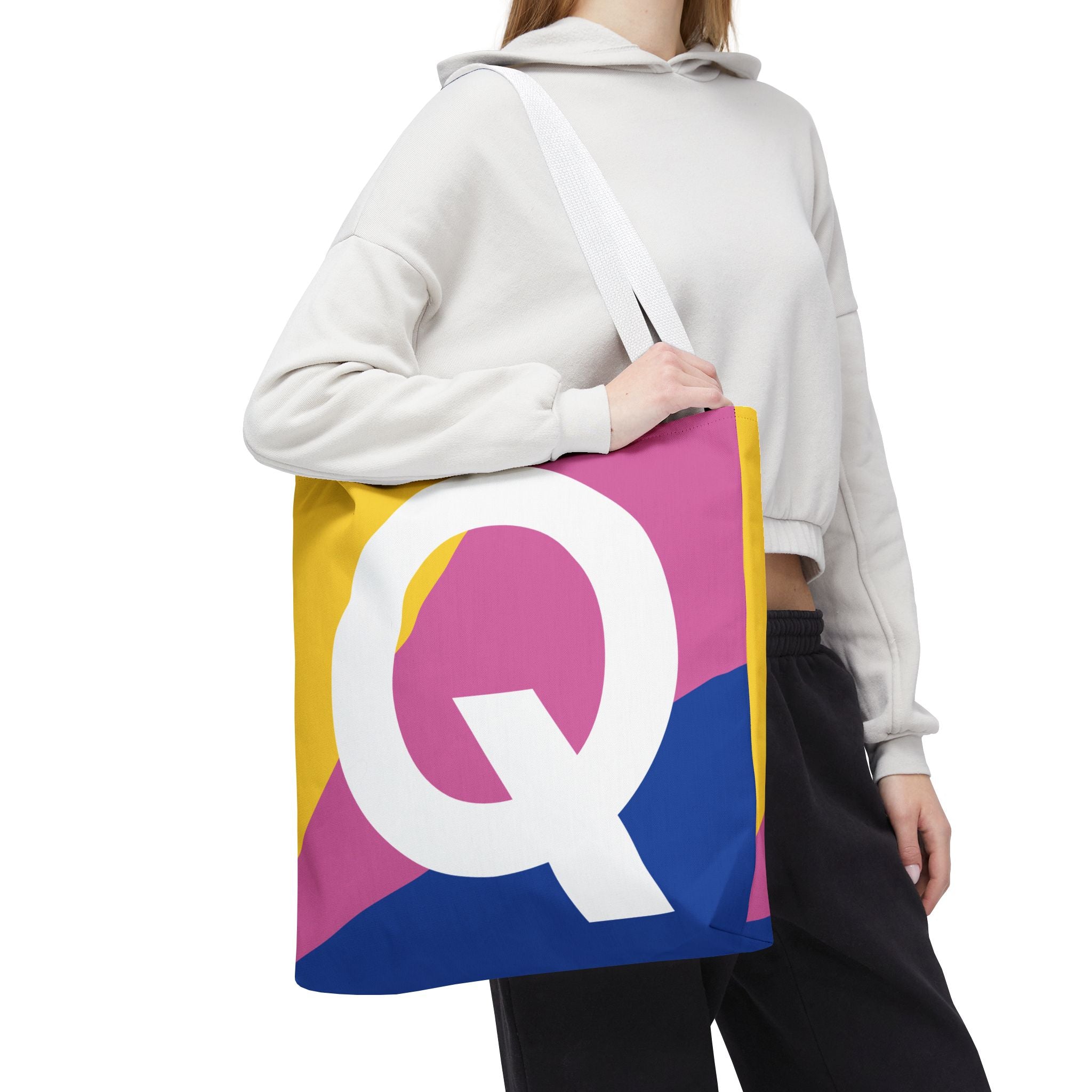 Monogram 'Q' Colorblock Tote Bag — Personalized Initial Q Shoulder Tote