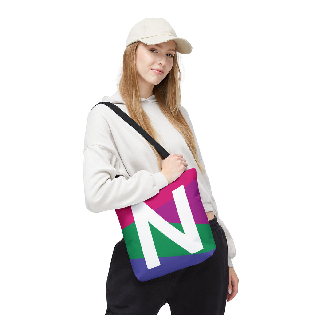 Monogram 'N' Colorblock Tote Bag — Personalized Initial N Shoulder Tote