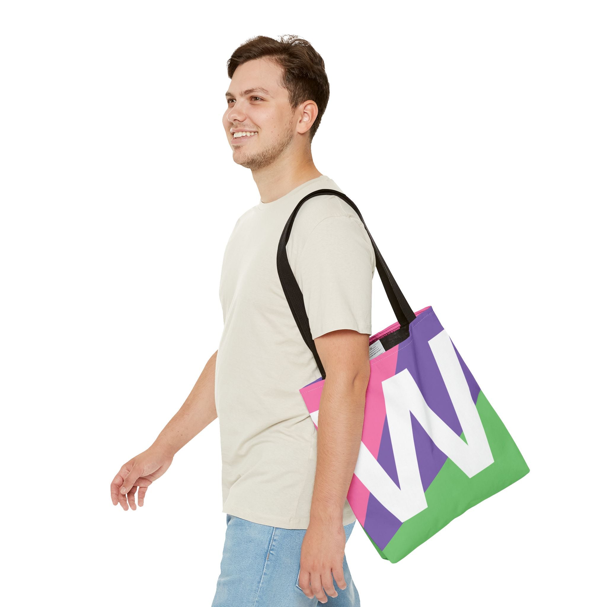Monogram 'W' Colorblock Tote Bag — Personalized Initial W Shoulder Tote