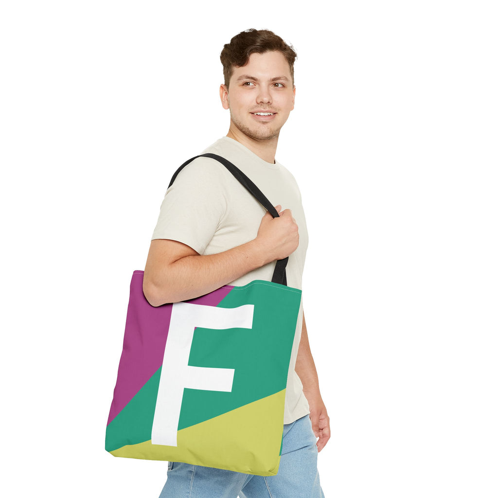 Monogram 'F' Colorblock Tote Bag — Personalized Initial F Shoulder Tote