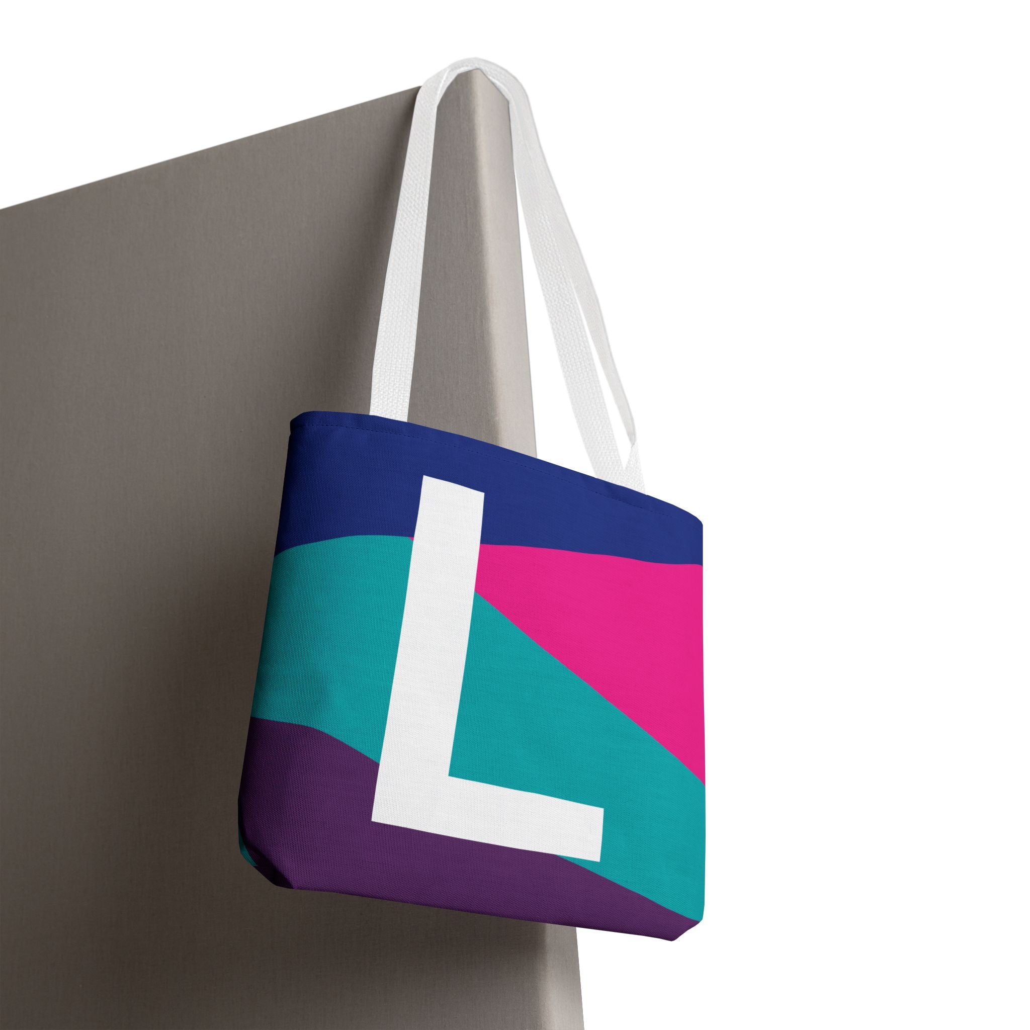 Monogram 'L' Colorblock Tote Bag — Personalized Initial L Shoulder Tote
