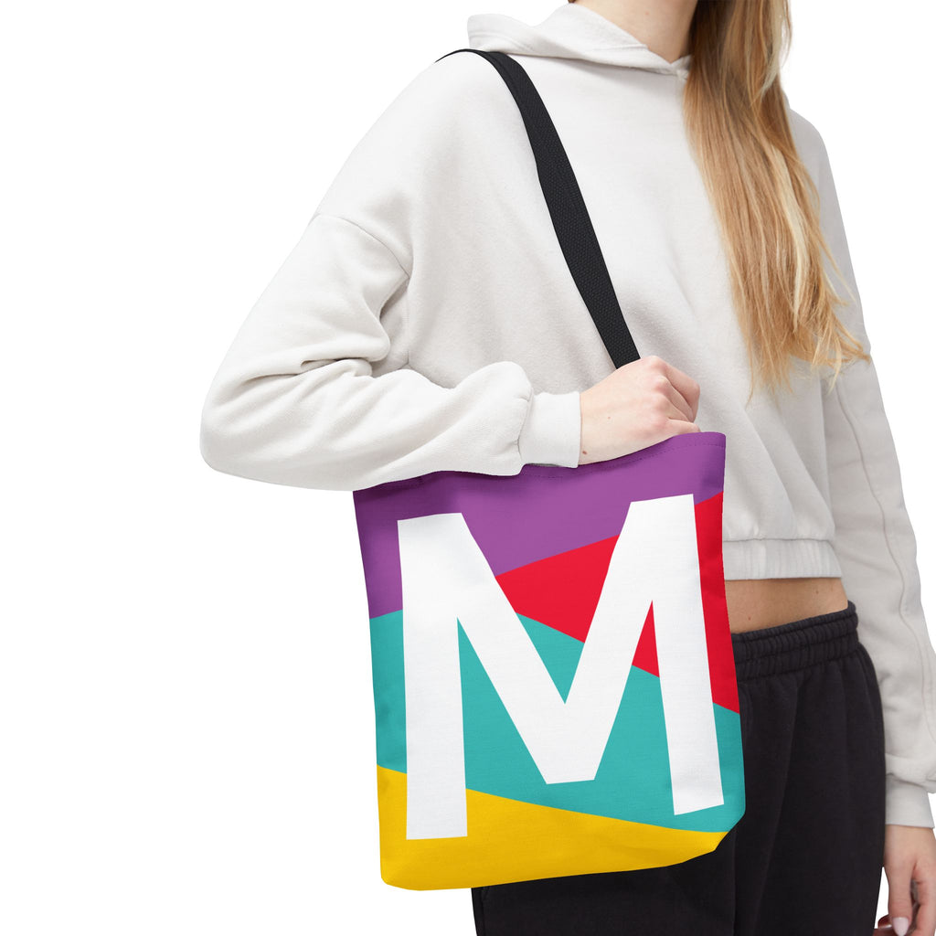 Monogram 'M' Colorblock Tote Bag — Personalized Initial M Shoulder Tote
