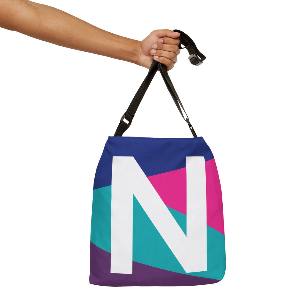 Initial Letter 'N' Colorblock Adjustable Tote Bag — Monogram Alphabet Shoulder Bag