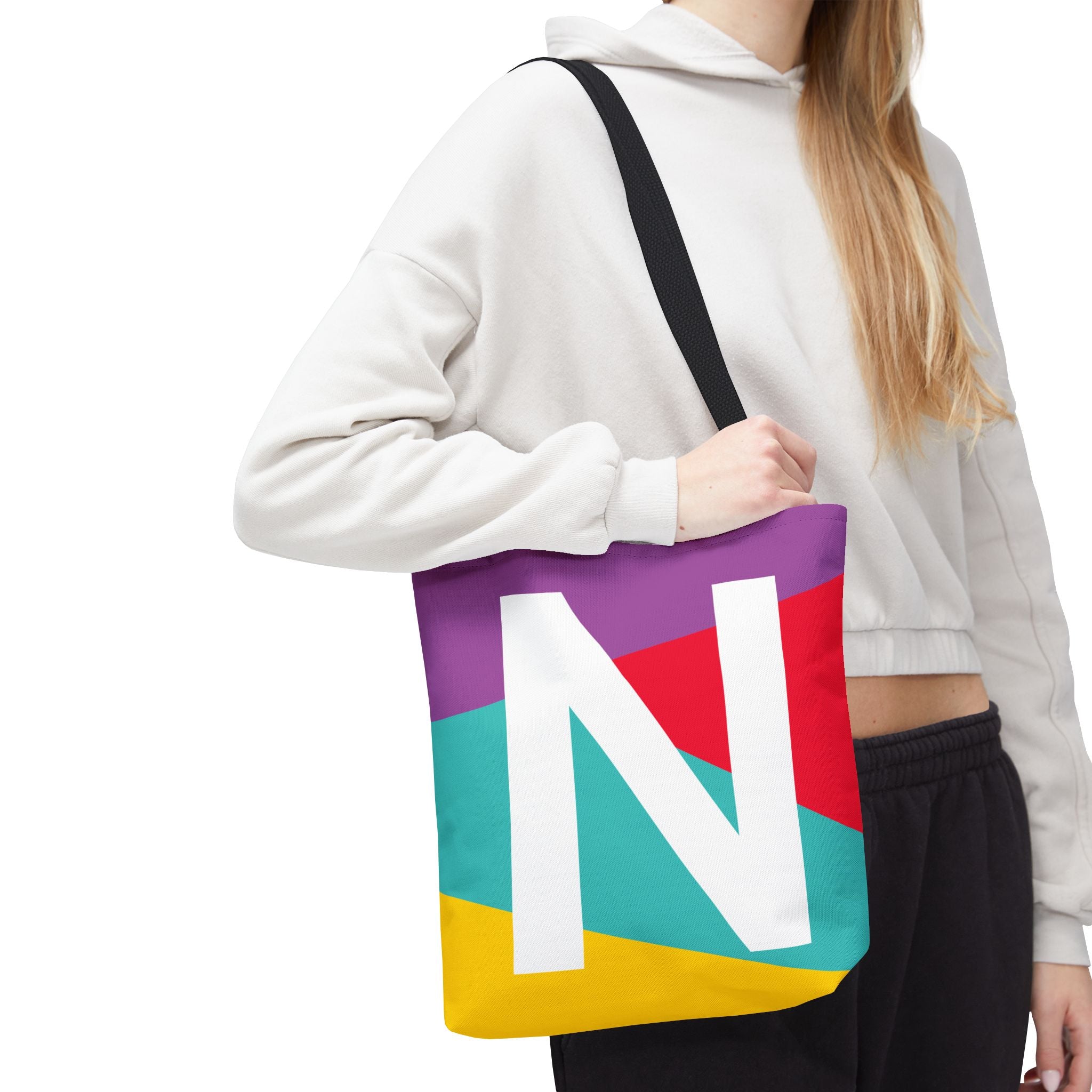 Monogram 'N' Colorblock Tote Bag — Personalized Initial N Shoulder Tote