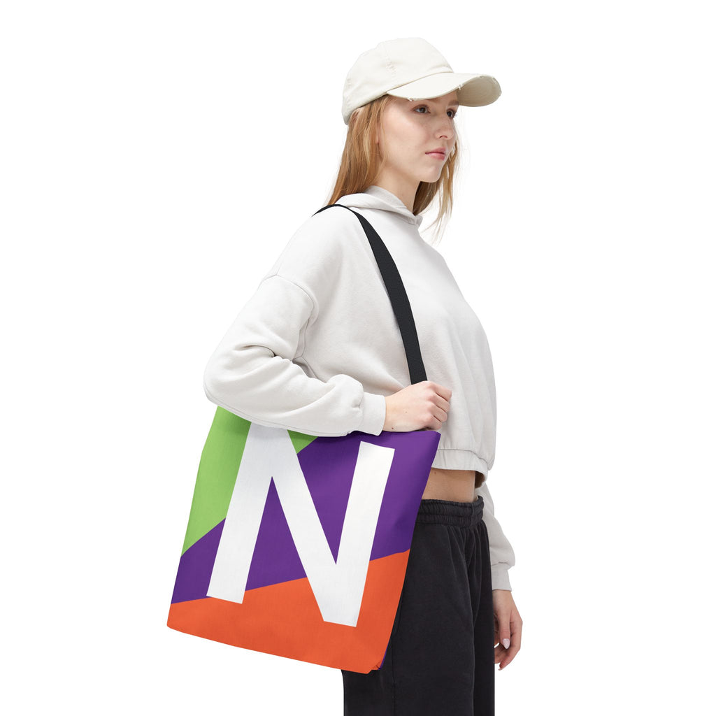 Monogram 'N' Colorblock Tote Bag — Personalized Initial N Shoulder Tote