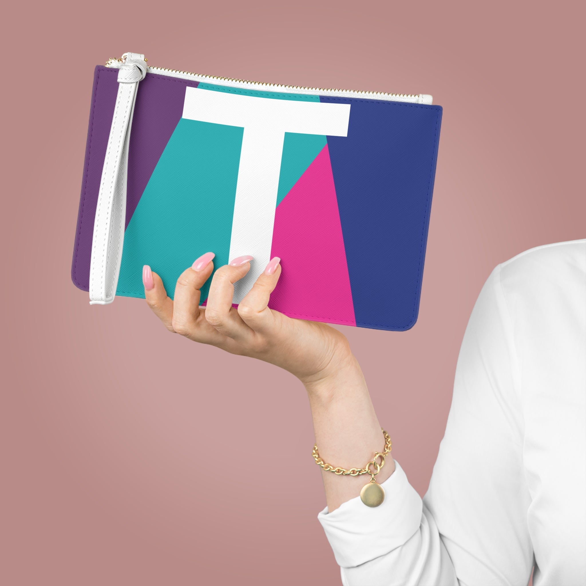 Monogram 'T' Colorblock Clutch Bag — Bold Geometric Wristlet for Everyday & Gifts