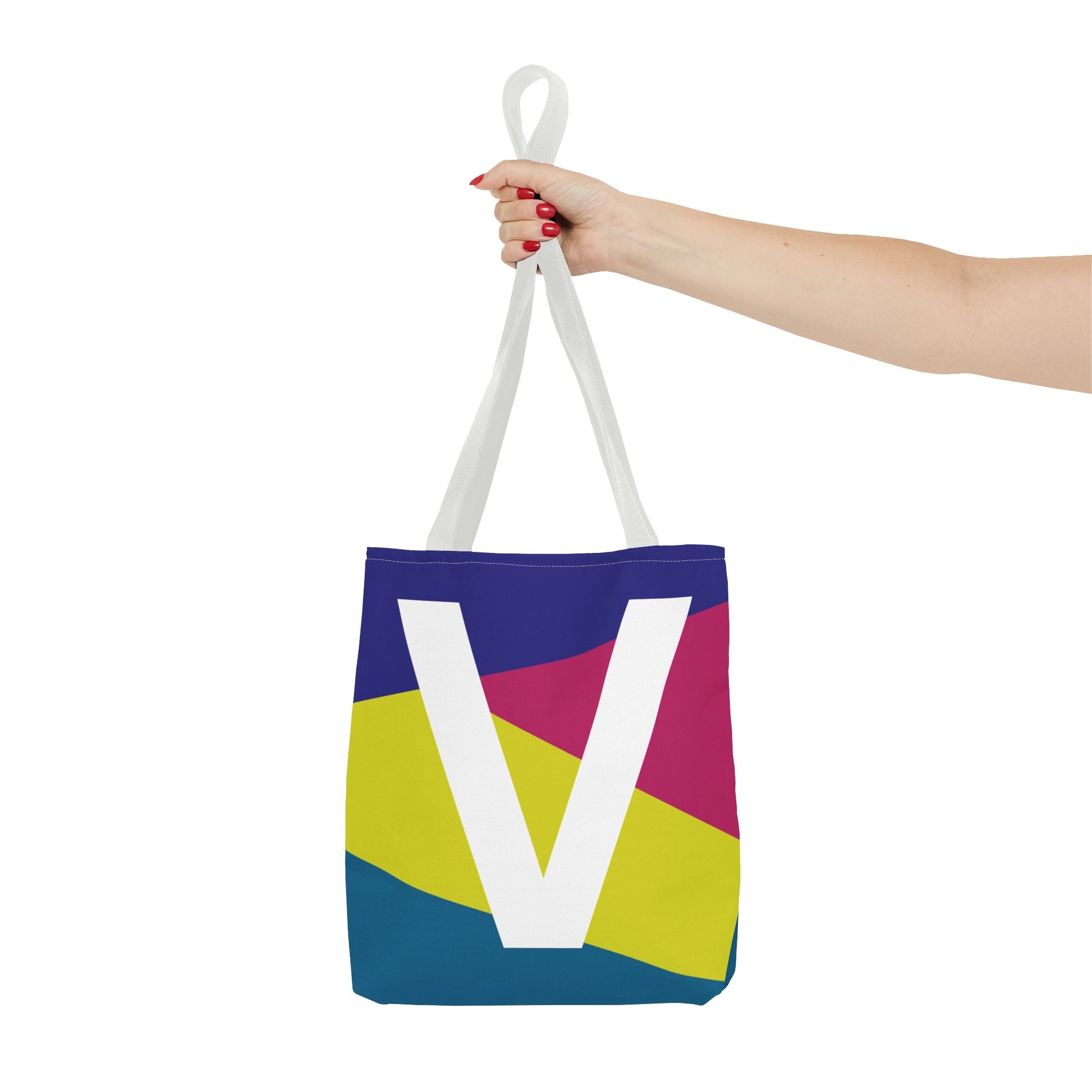 Monogram 'V' Colorblock Tote Bag — Personalized Initial V Shoulder Tote