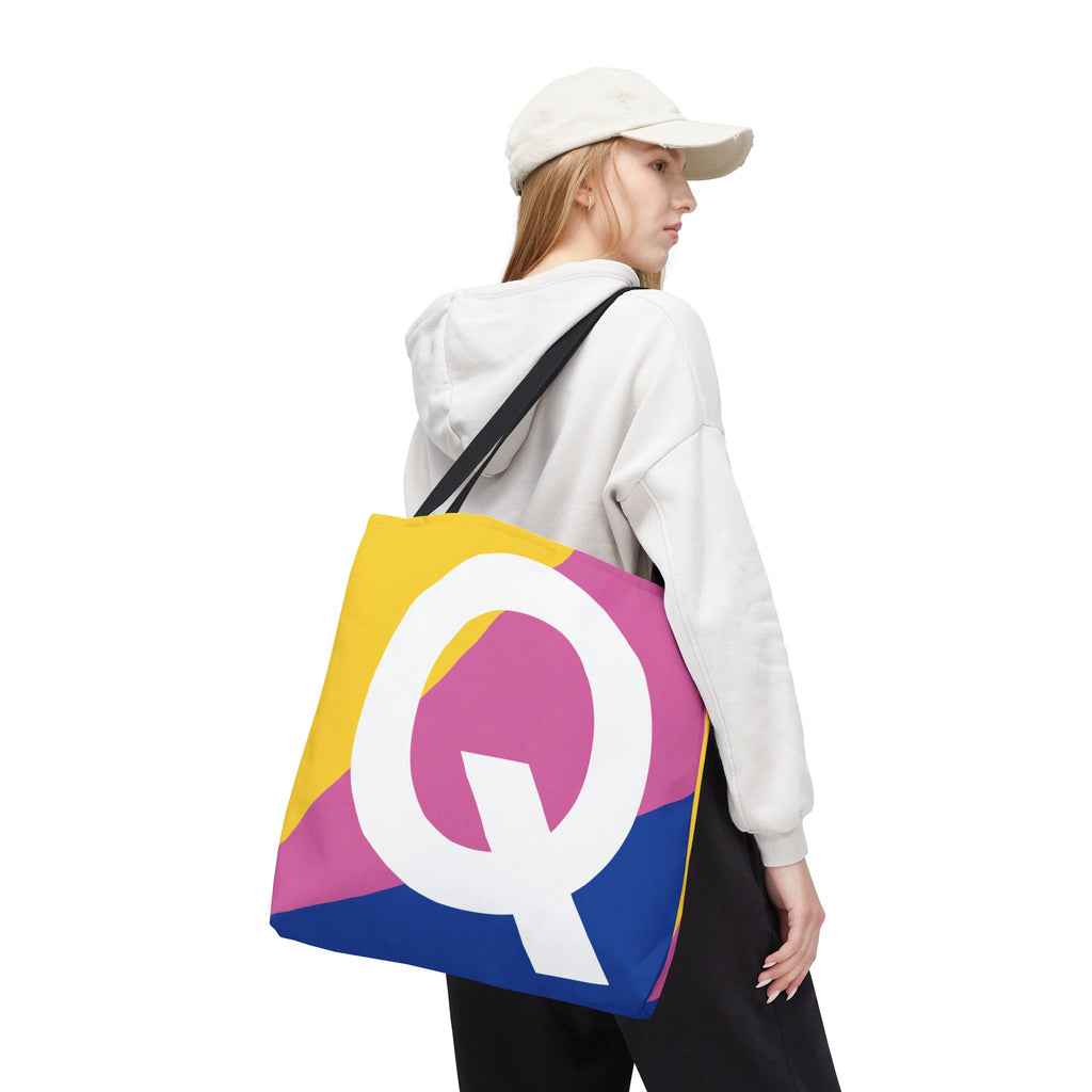 Monogram 'Q' Colorblock Tote Bag — Personalized Initial Q Shoulder Tote