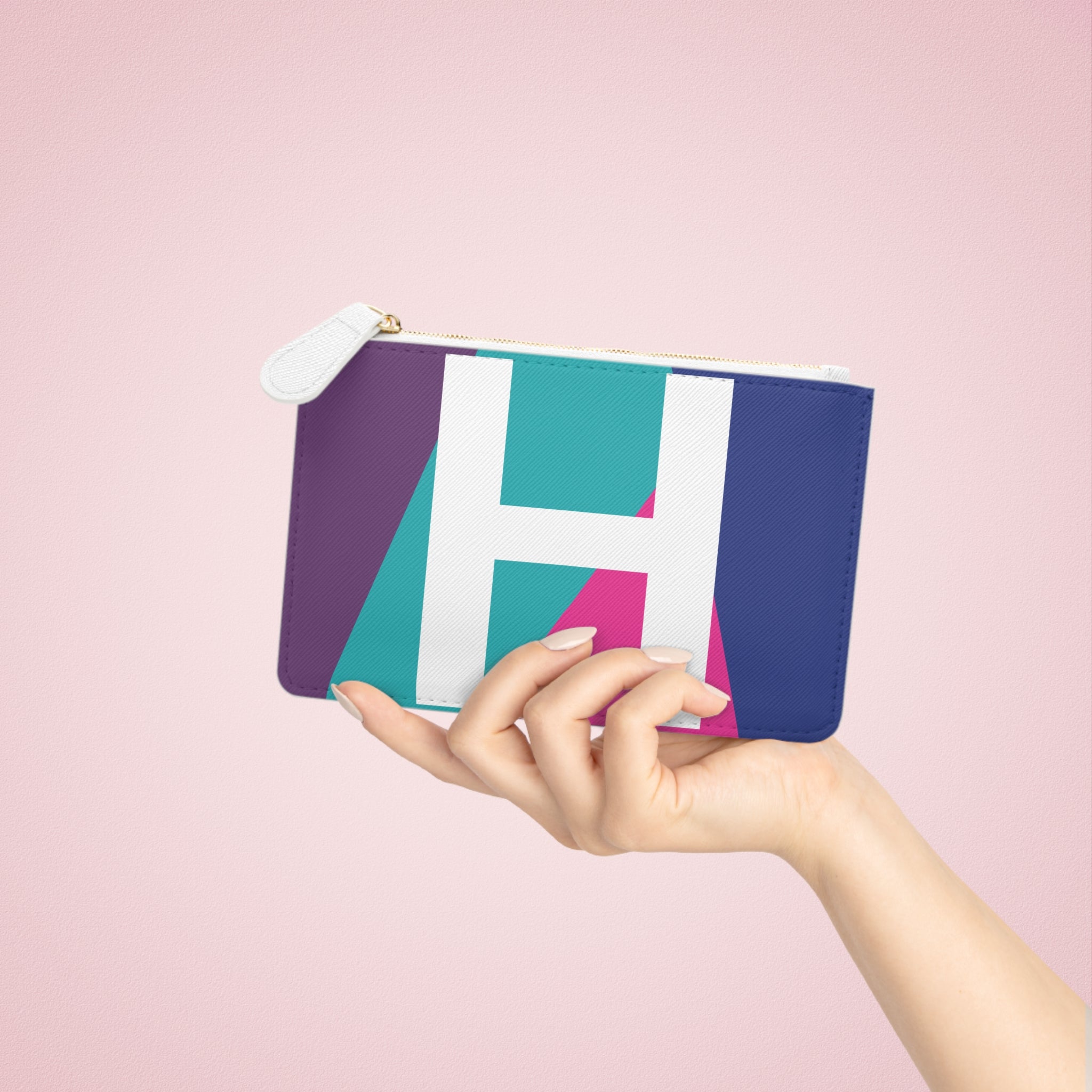 Initial H Mini Clutch — Colorblock Monogram Wristlet Wallet