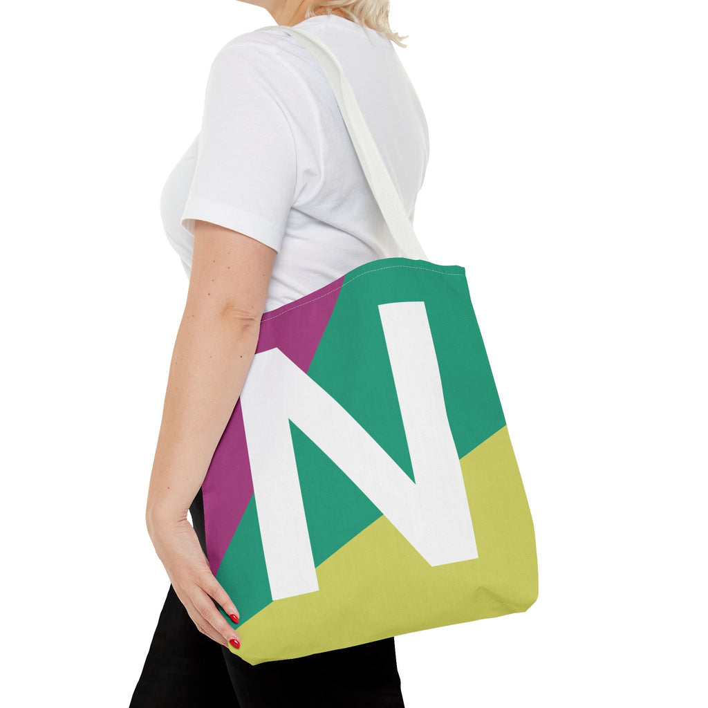 Monogram 'N' Colorblock Tote Bag — Personalized Initial N Shoulder Tote