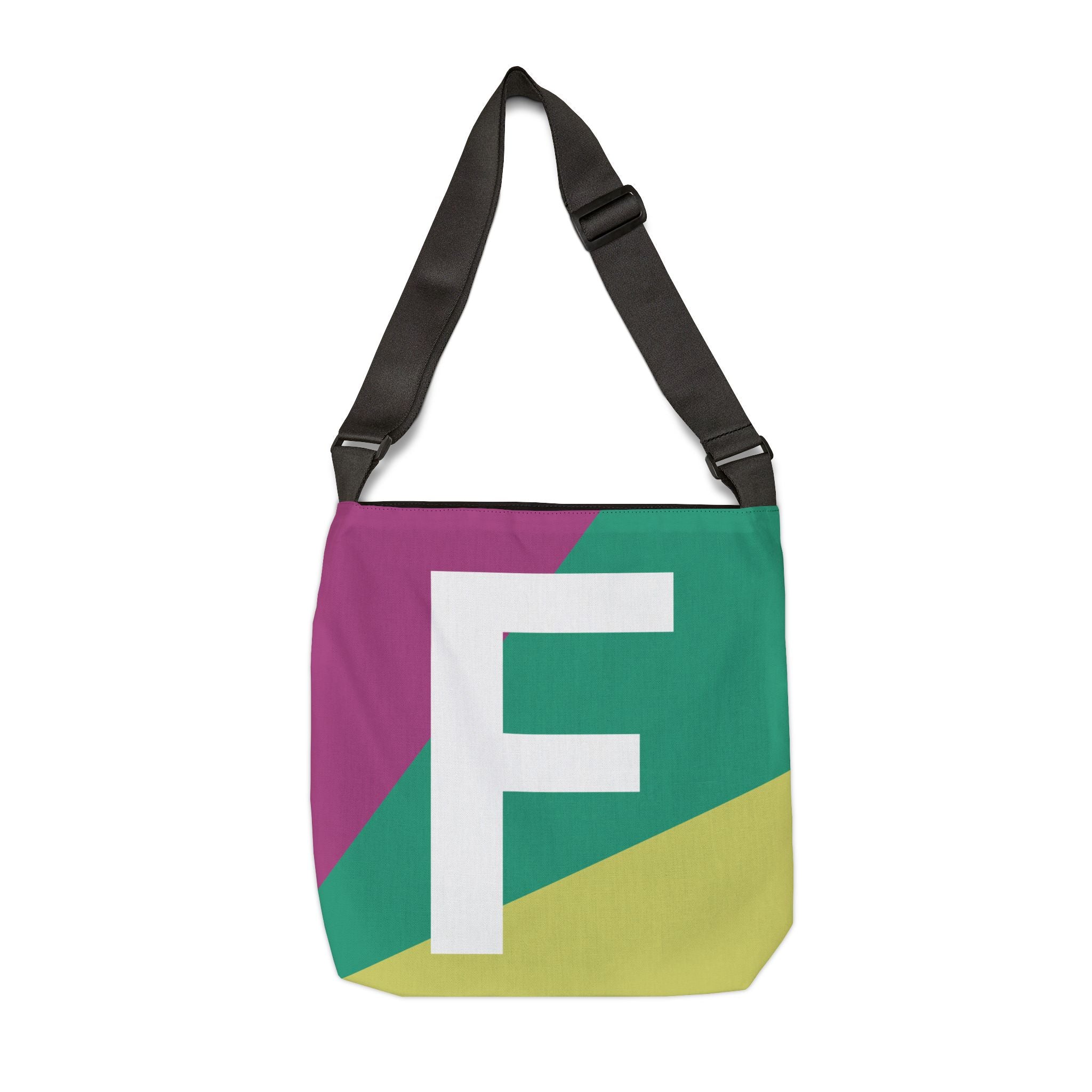 Initial Letter 'F' Colorblock Adjustable Tote Bag — Monogram Alphabet Shoulder Bag