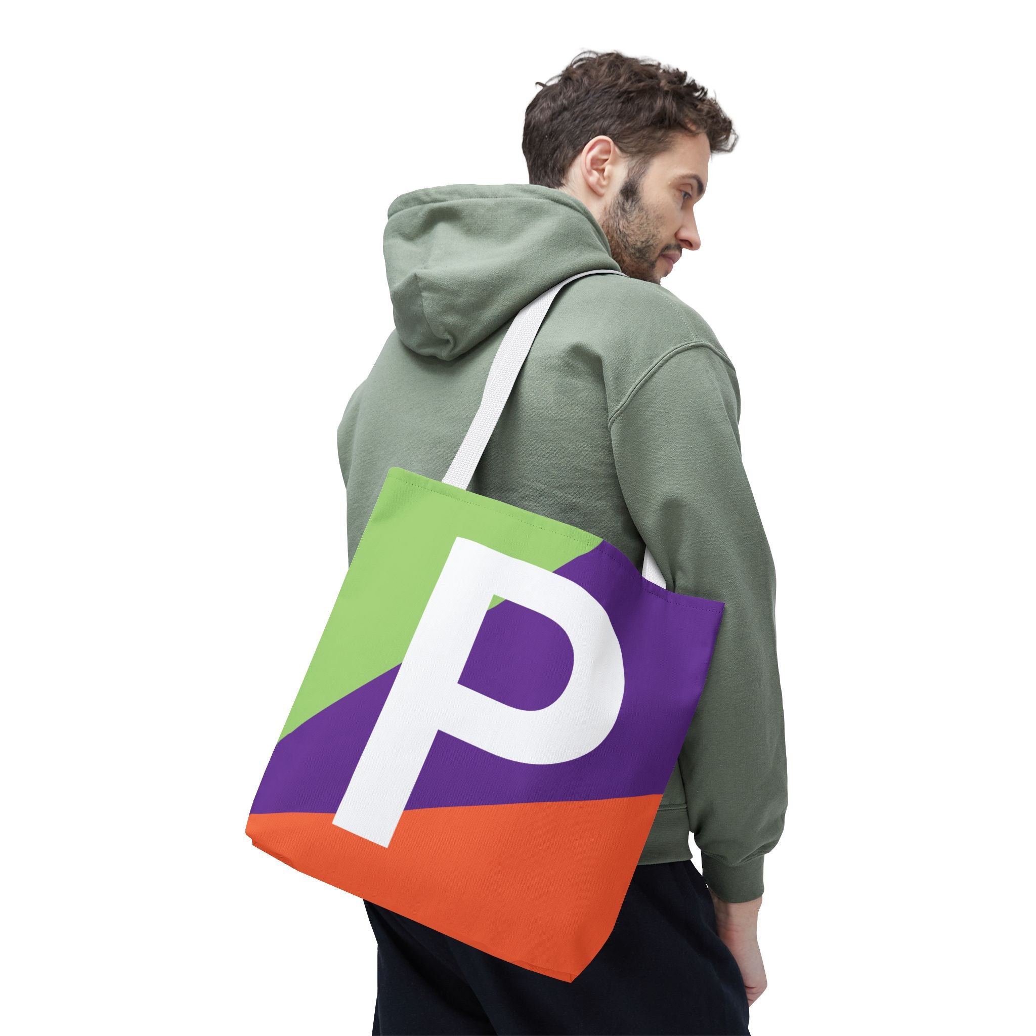 Monogram 'P' Colorblock Tote Bag — Personalized Initial P Shoulder Tote