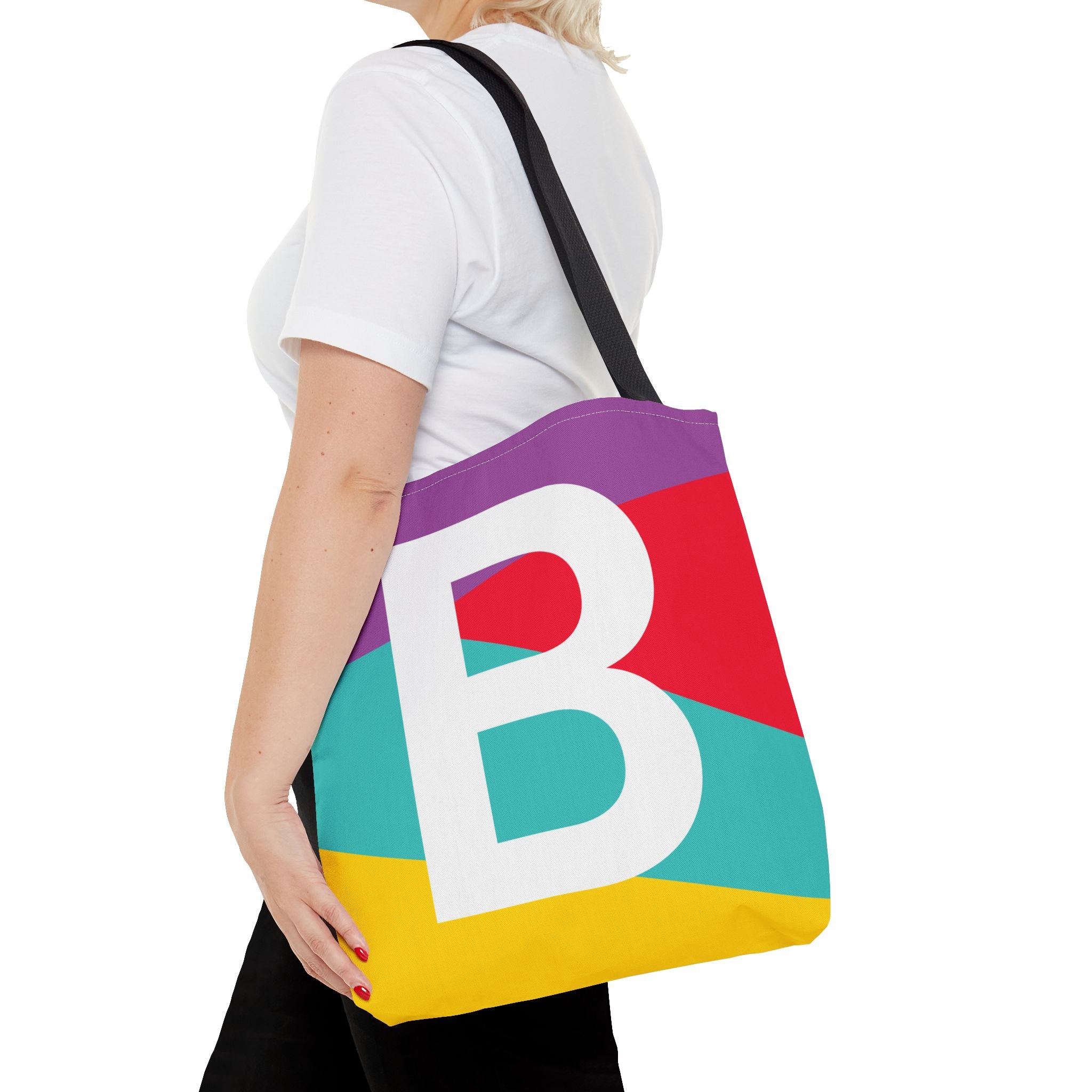 Monogram 'B' Colorblock Tote Bag — Personalized Initial B Shoulder Tote