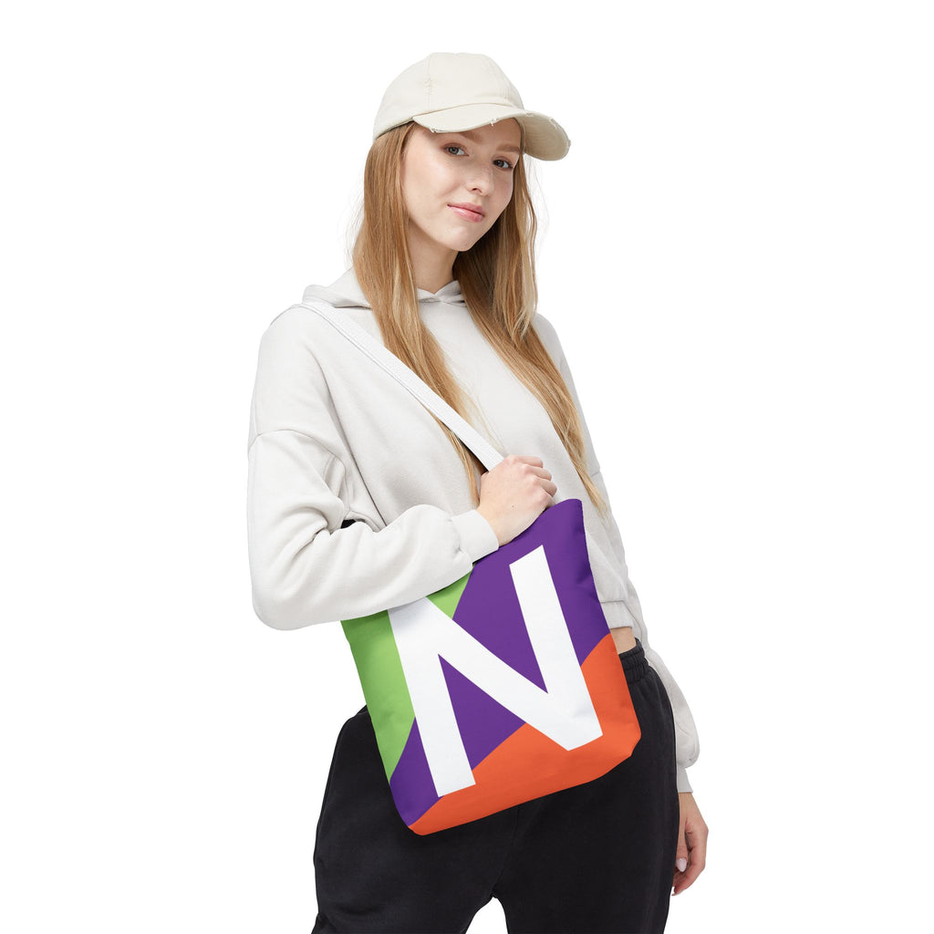 Monogram 'N' Colorblock Tote Bag — Personalized Initial N Shoulder Tote