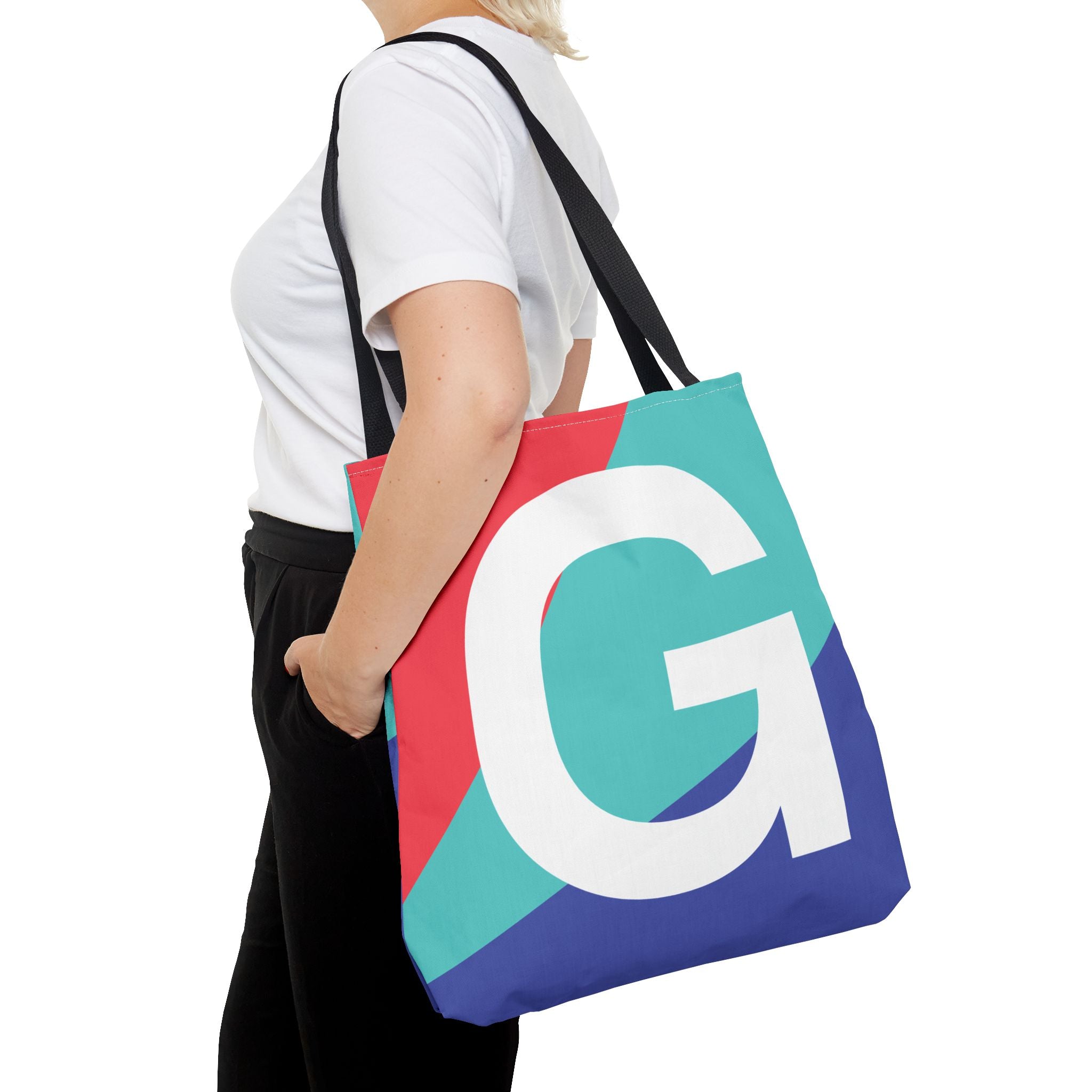 Monogram 'G' Colorblock Tote Bag — Personalized Initial G Shoulder Tote