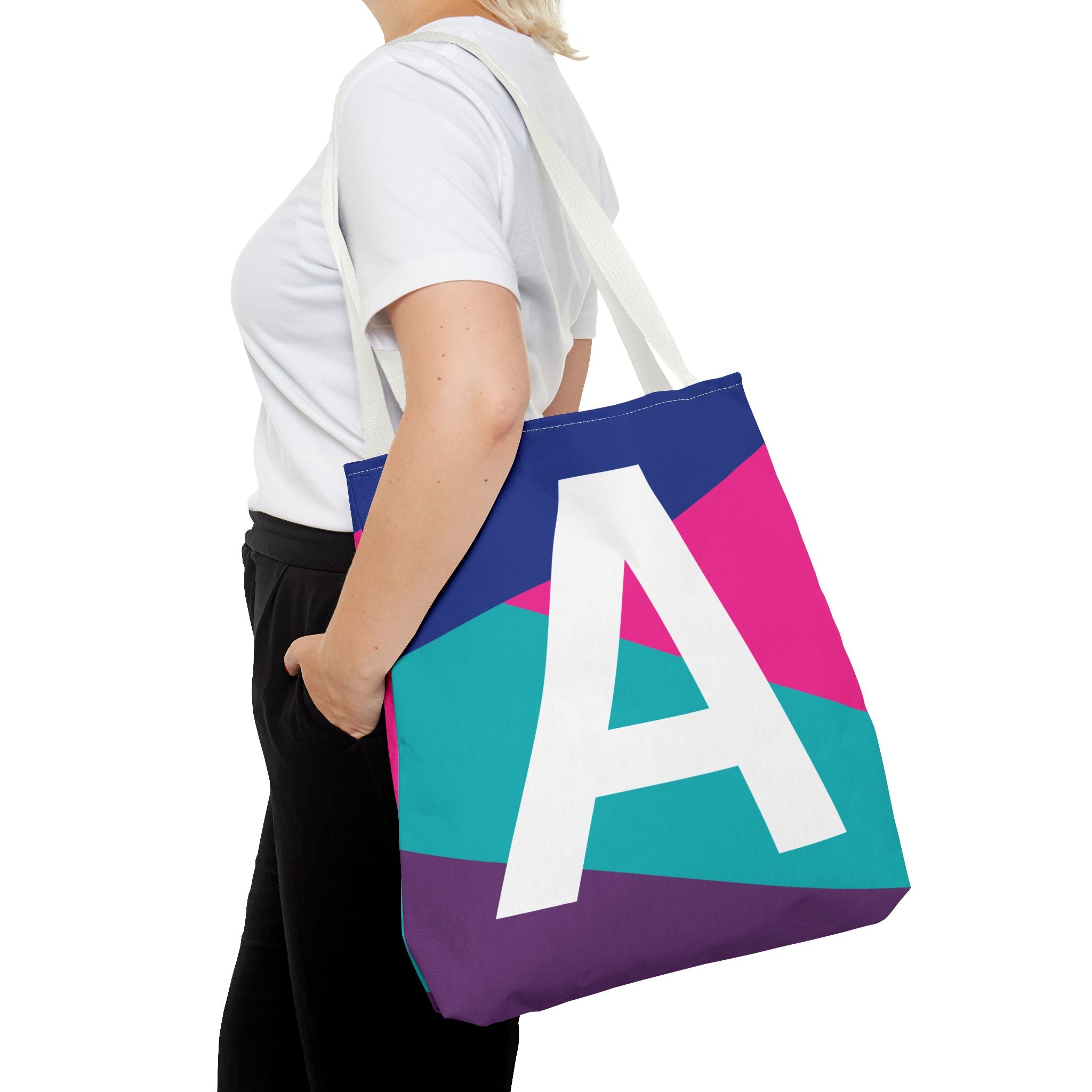 Monogram 'A' Colorblock Tote Bag — Personalized Initial A Shoulder Tote