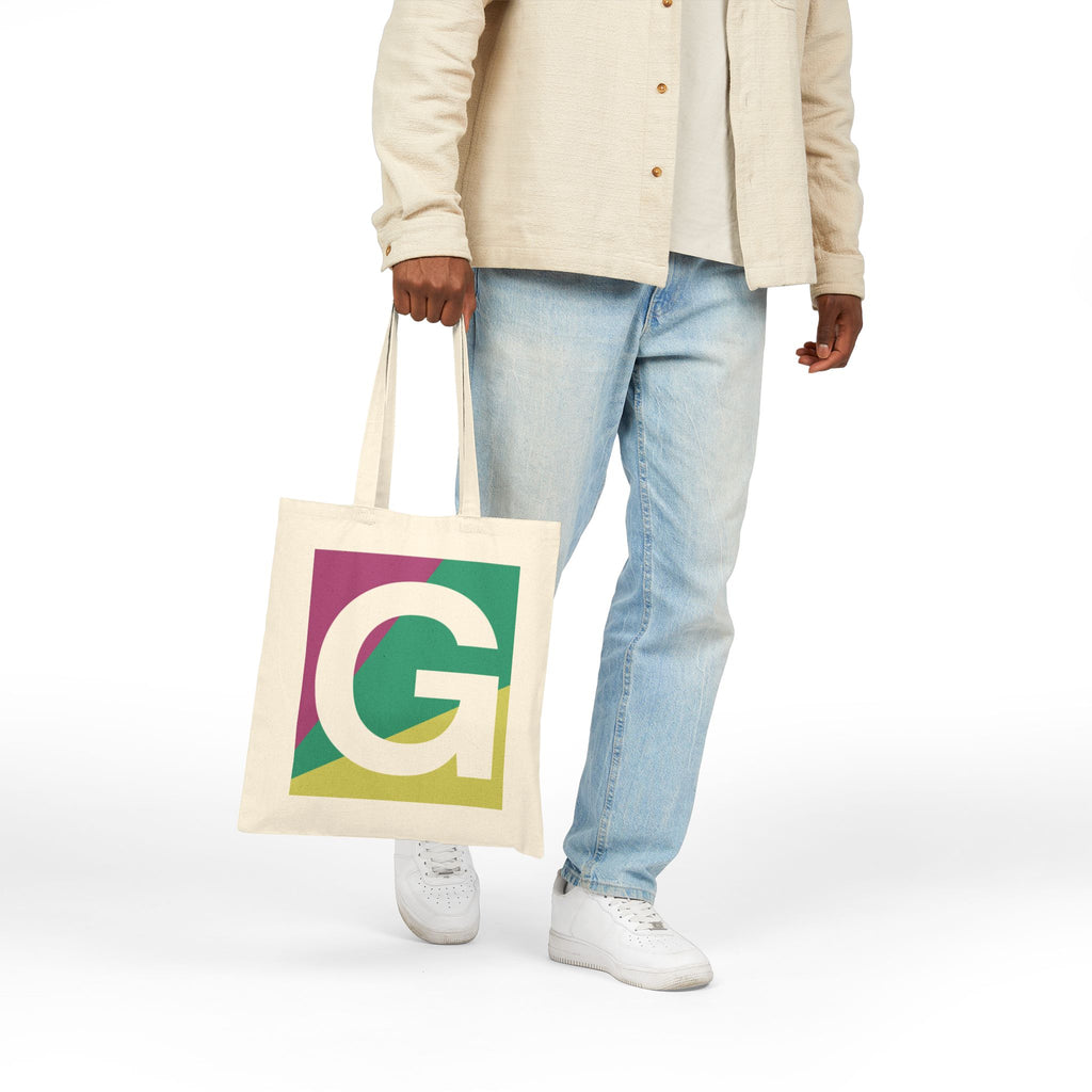 Initial G Colorblock Canvas Tote Bag — Monogram Letter G Reusable Grocery Tote