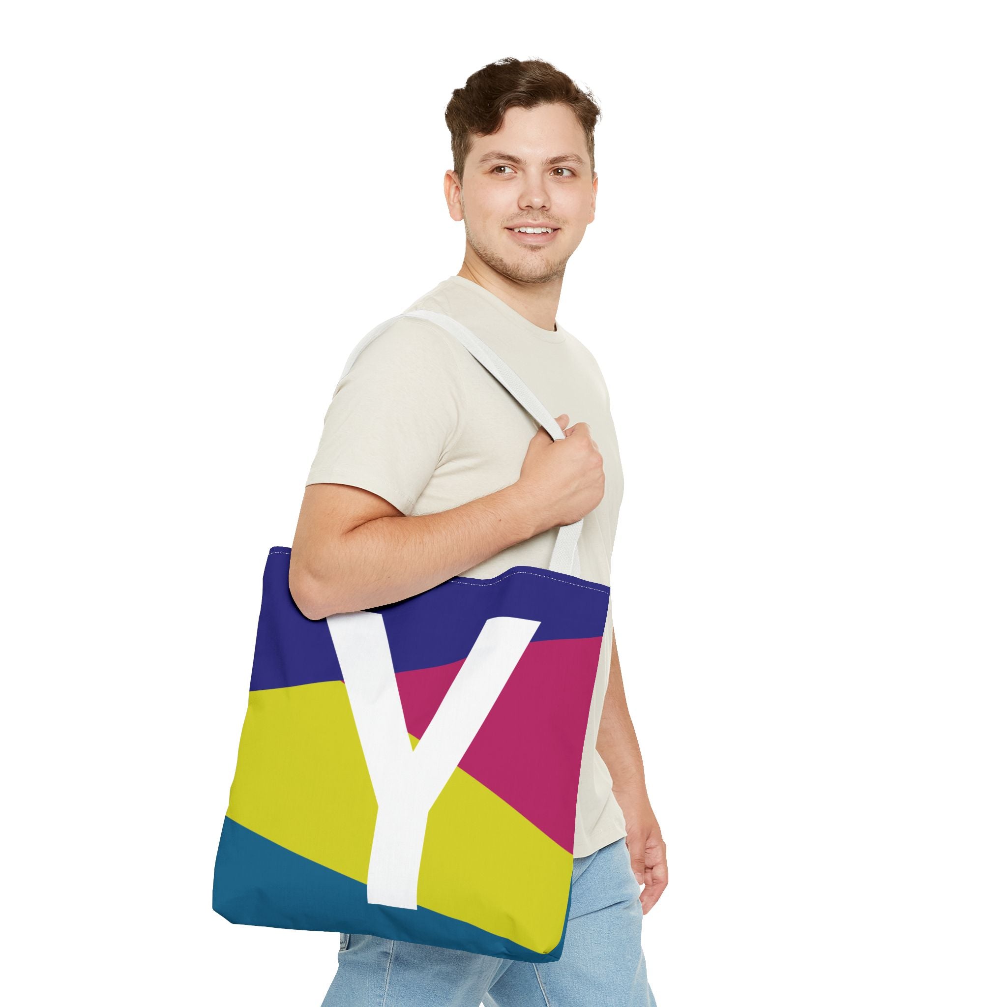 Monogram 'Y' Colorblock Tote Bag — Personalized Initial Y Shoulder Tote