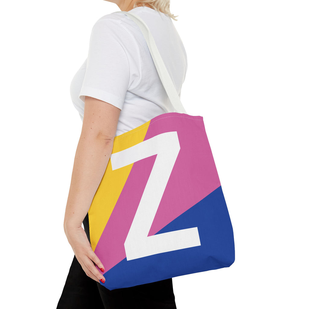 Monogram 'Z' Colorblock Tote Bag — Personalized Initial Z Shoulder Tote