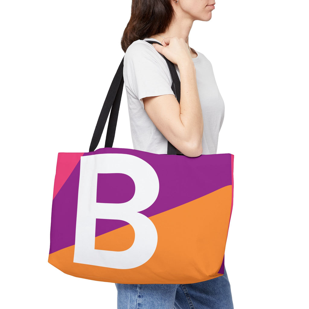 Personalized 'B' Colorblock Tote Bag — Monogram Weekender Tote