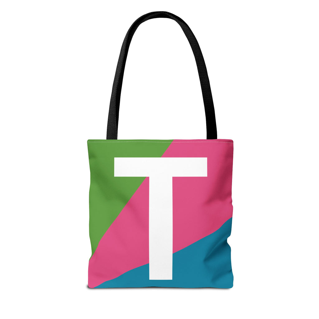 Monogram 'T' Colorblock Tote Bag — Personalized Initial T Shoulder Tote