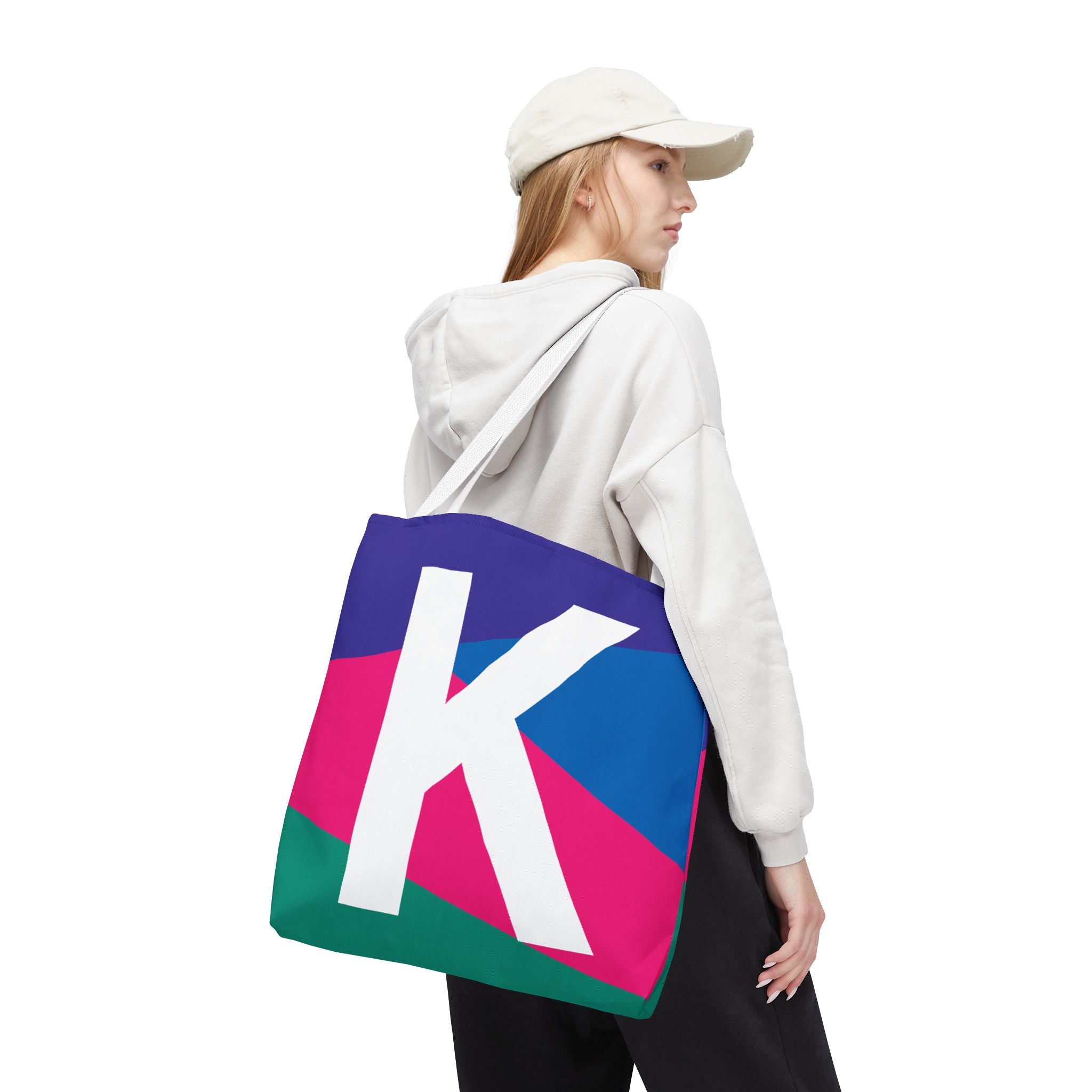 Monogram 'K' Colorblock Tote Bag — Personalized Initial K Shoulder Tote