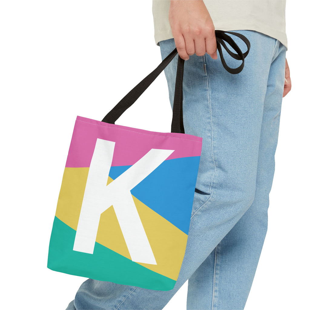 Monogram 'K' Colorblock Tote Bag — Personalized Initial K Shoulder Tote