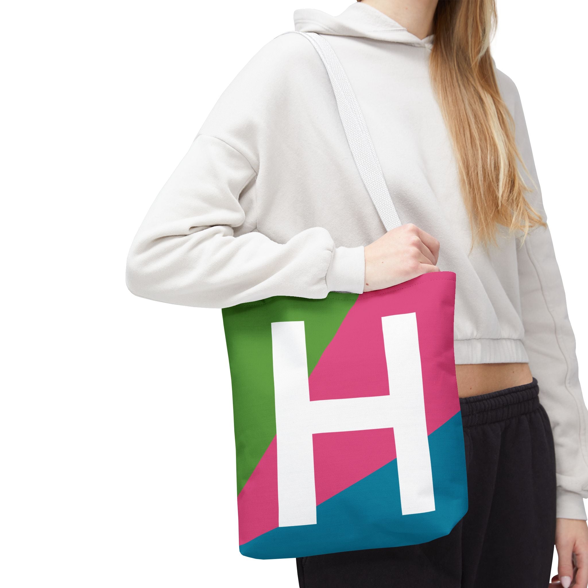 Monogram 'H' Colorblock Tote Bag — Personalized Initial H Shoulder Tote