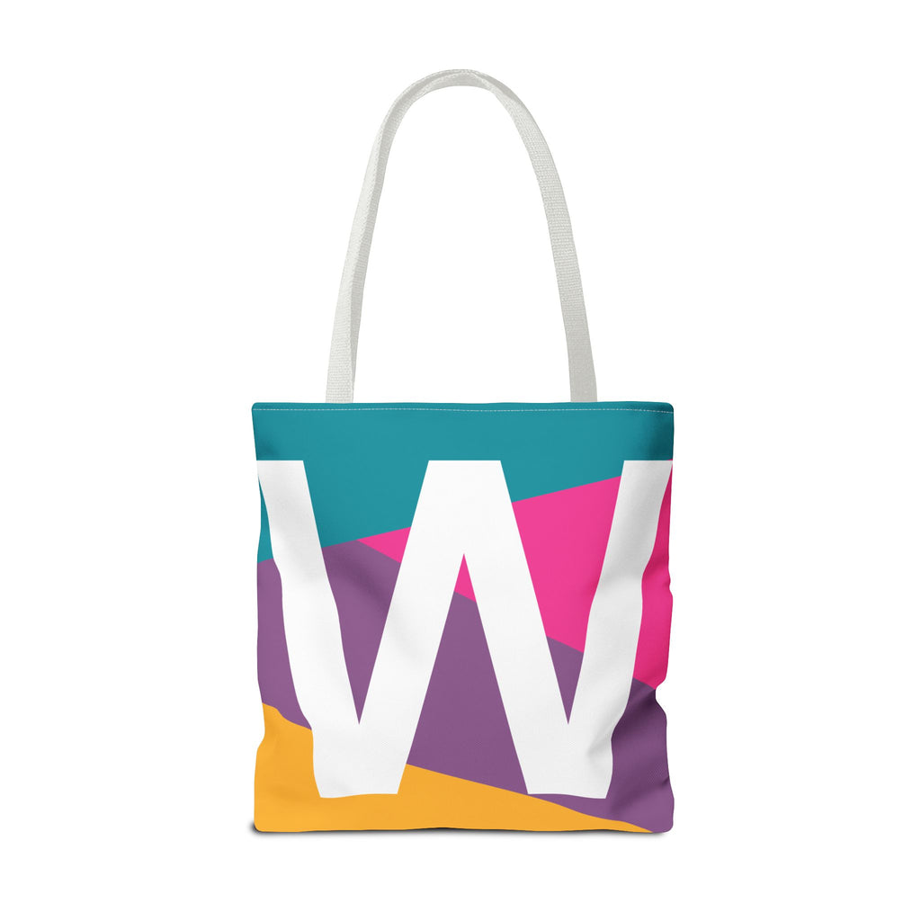 Monogram 'W' Colorblock Tote Bag — Personalized Initial W Shoulder Tote