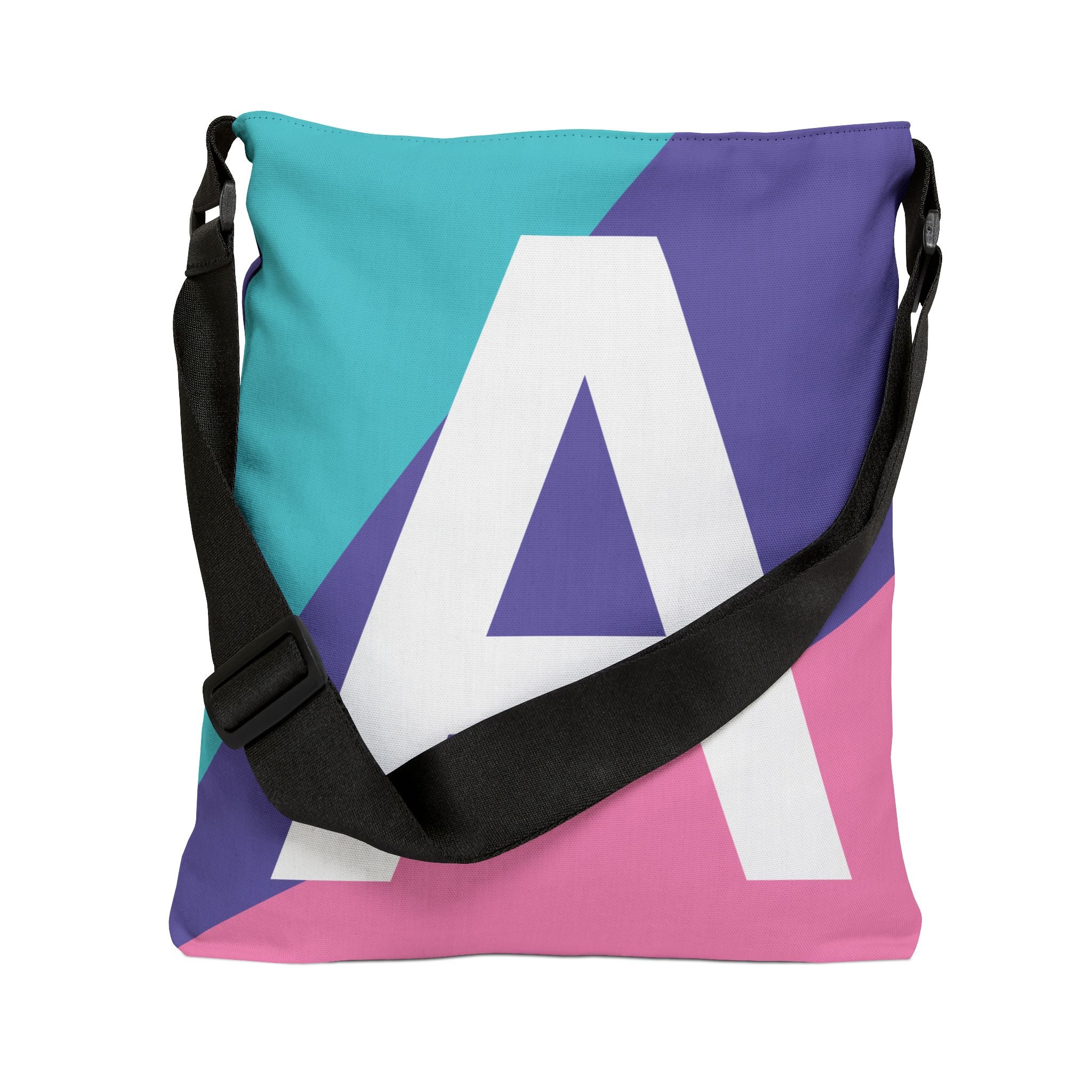 Initial Letter 'A' Colorblock Adjustable Tote Bag — Monogram Alphabet Shoulder Bag