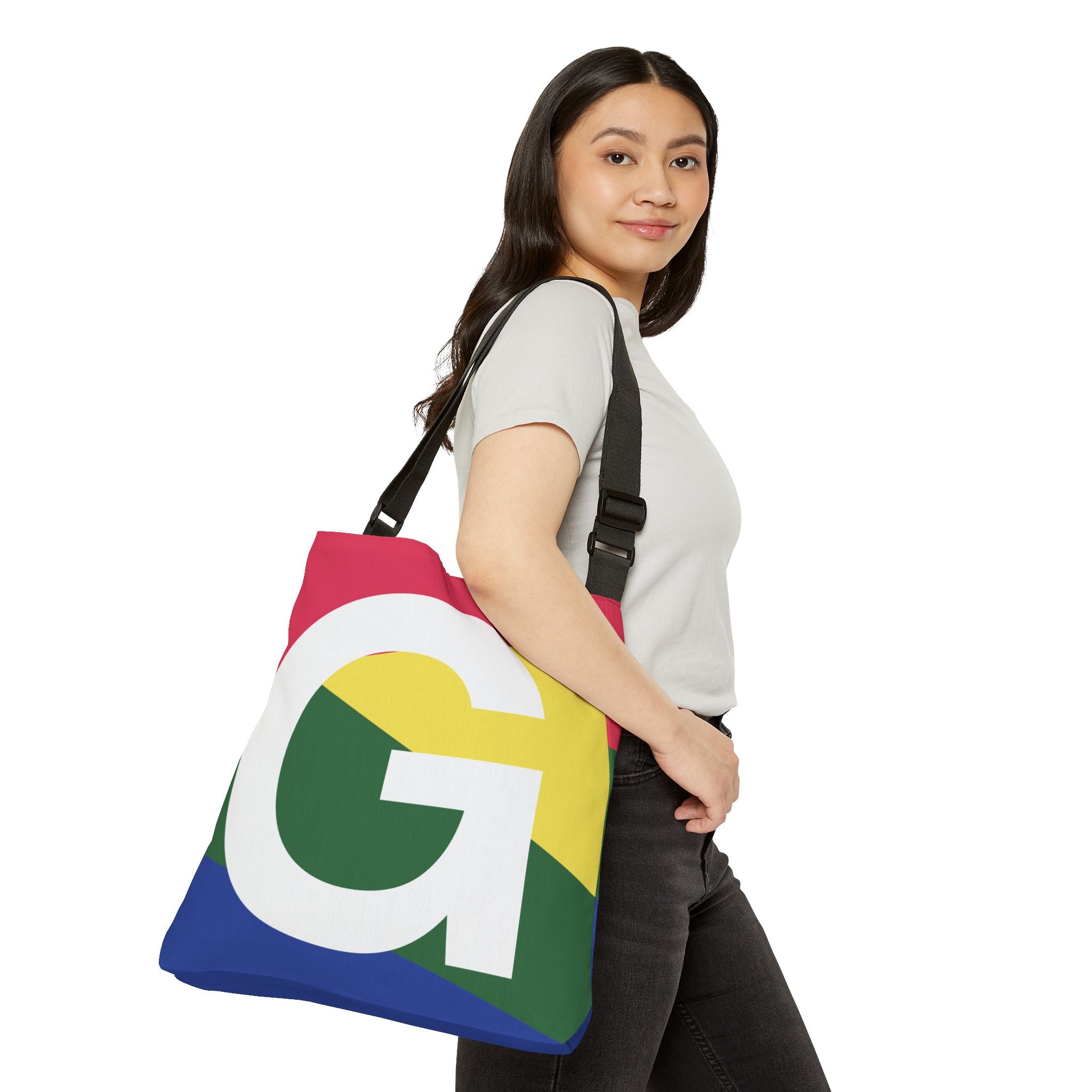 Initial Letter 'G' Colorblock Adjustable Tote Bag — Monogram Alphabet Shoulder Bag