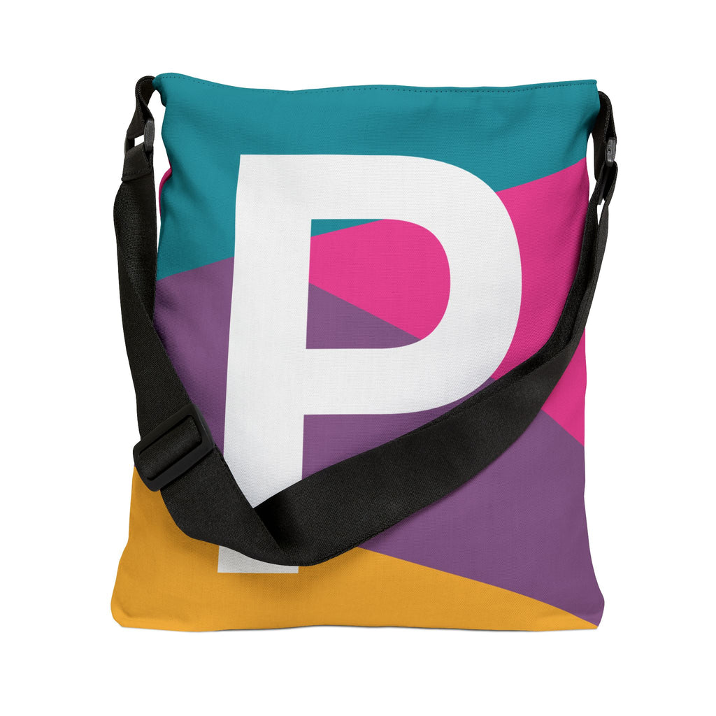 Initial Letter 'P' Colorblock Adjustable Tote Bag — Monogram Alphabet Shoulder Bag