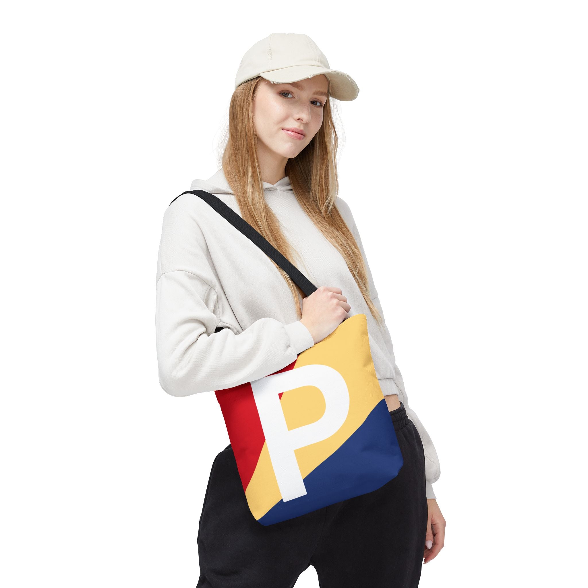 Monogram 'P' Colorblock Tote Bag — Personalized Initial P Shoulder Tote