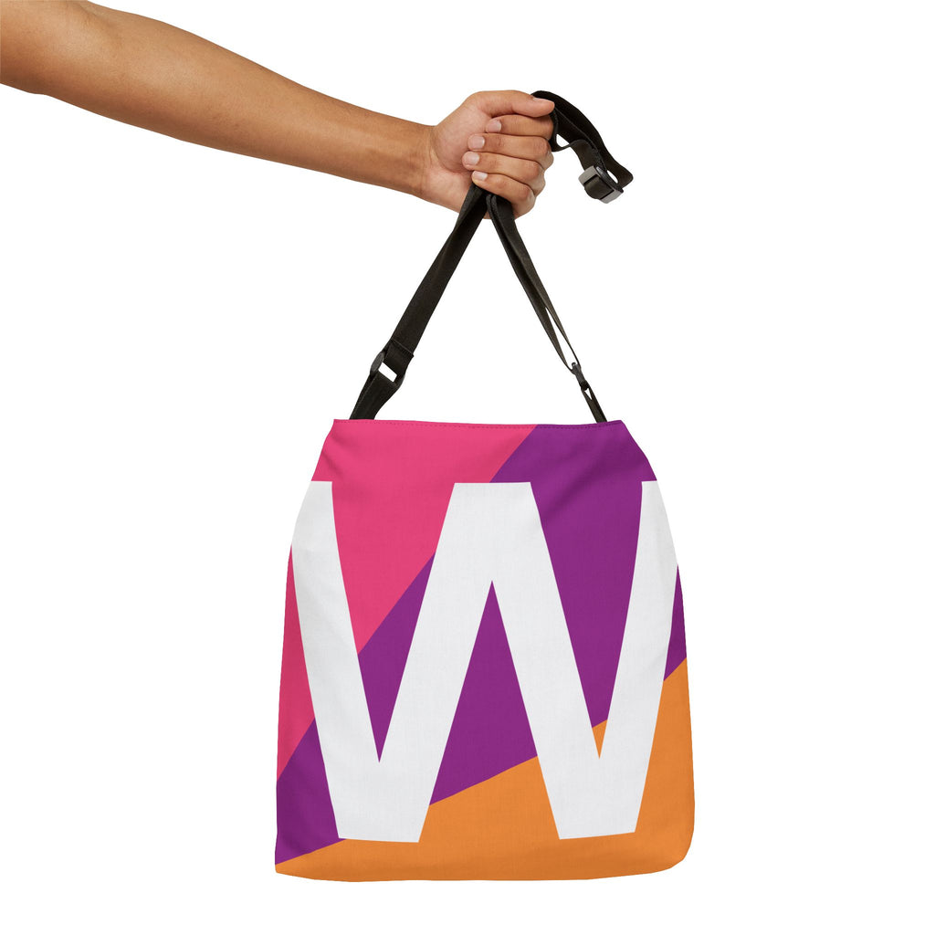 Initial Letter 'W' Colorblock Adjustable Tote Bag — Monogram Alphabet Shoulder Bag
